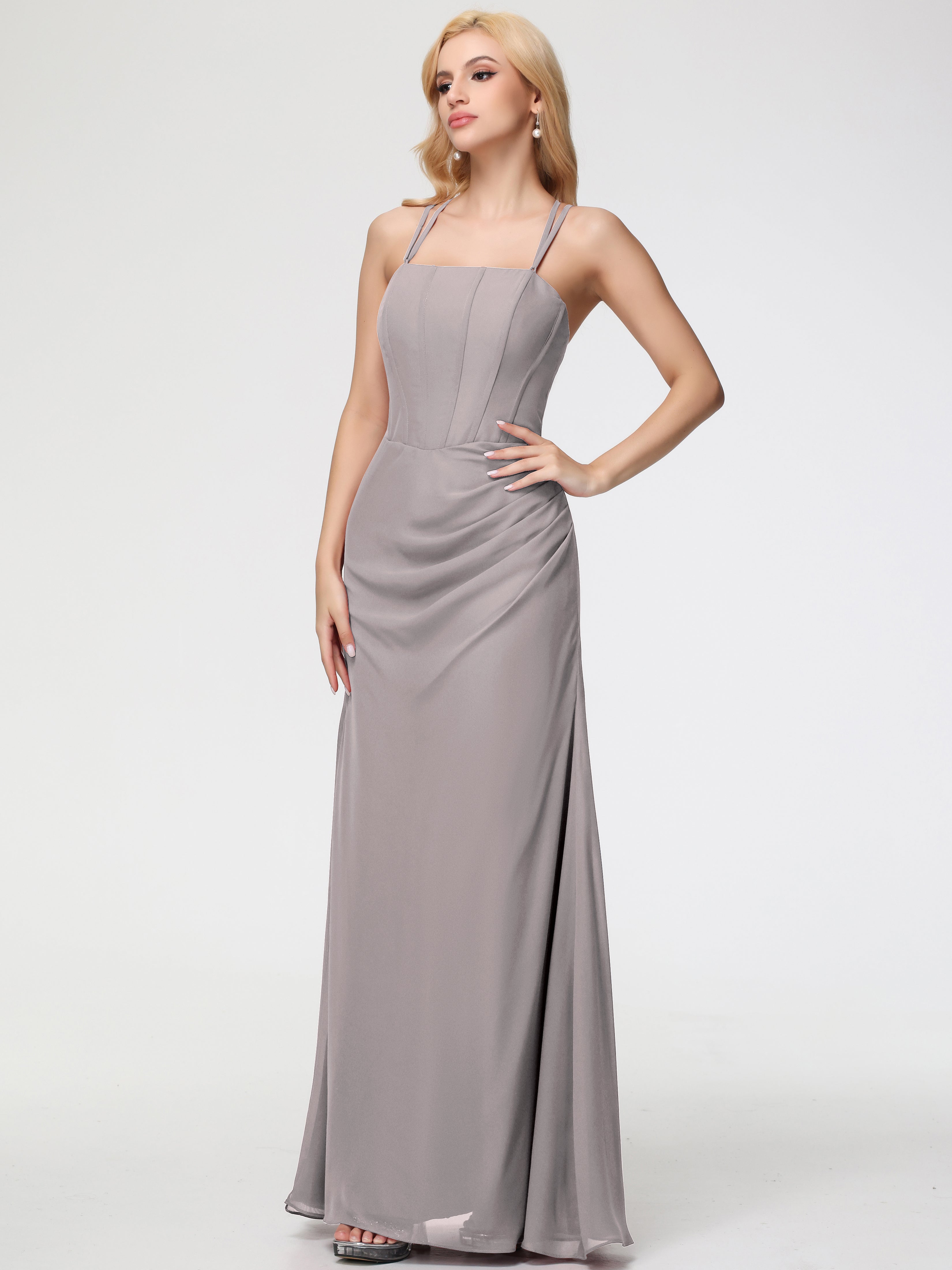 Spaghetti Straps Sheath/Column Long Chiffon Bridesmaid Dresses With Split (Copy)