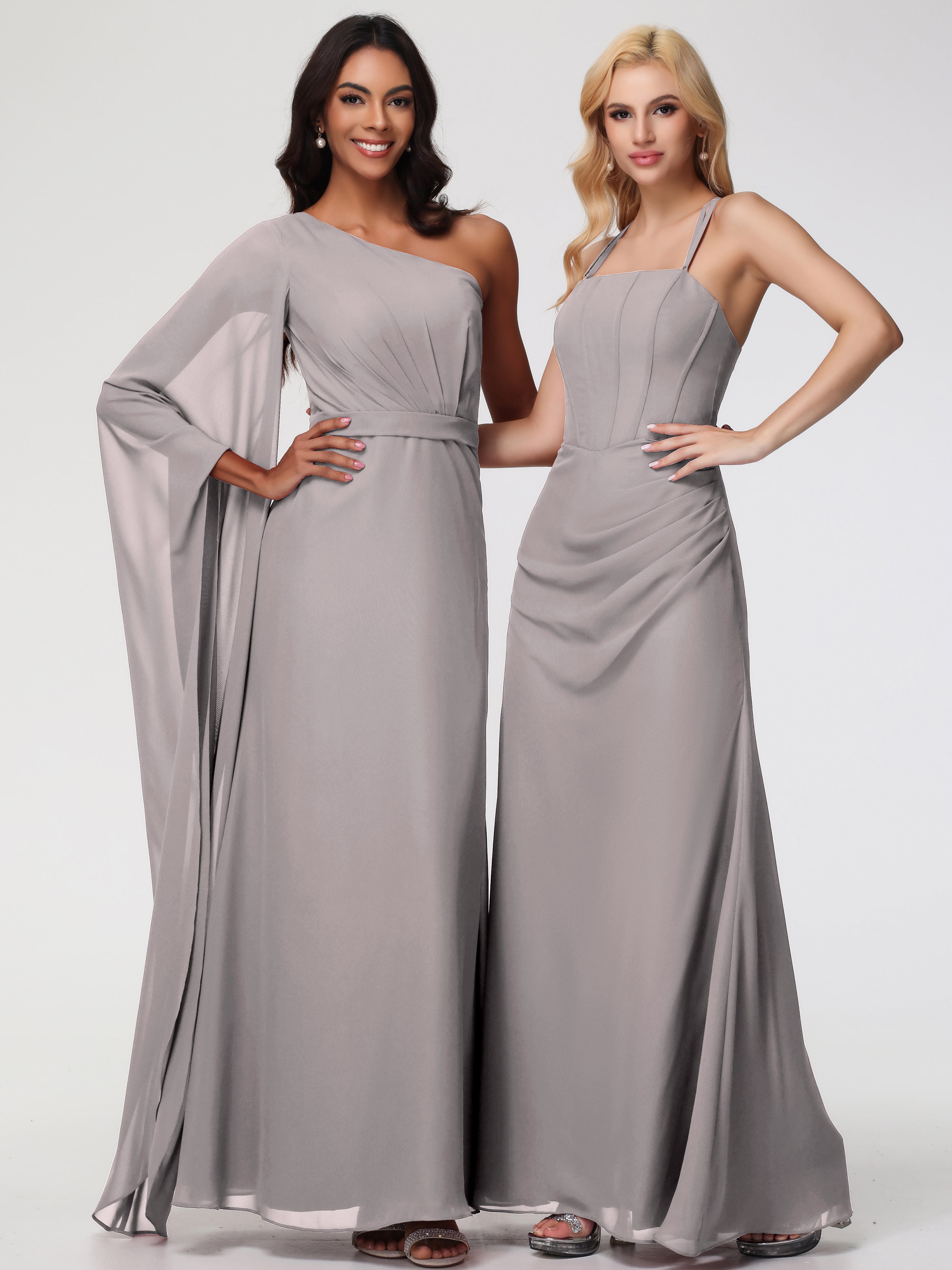 Spaghetti Straps Sheath/Column Long Chiffon Bridesmaid Dresses With Split (Copy)