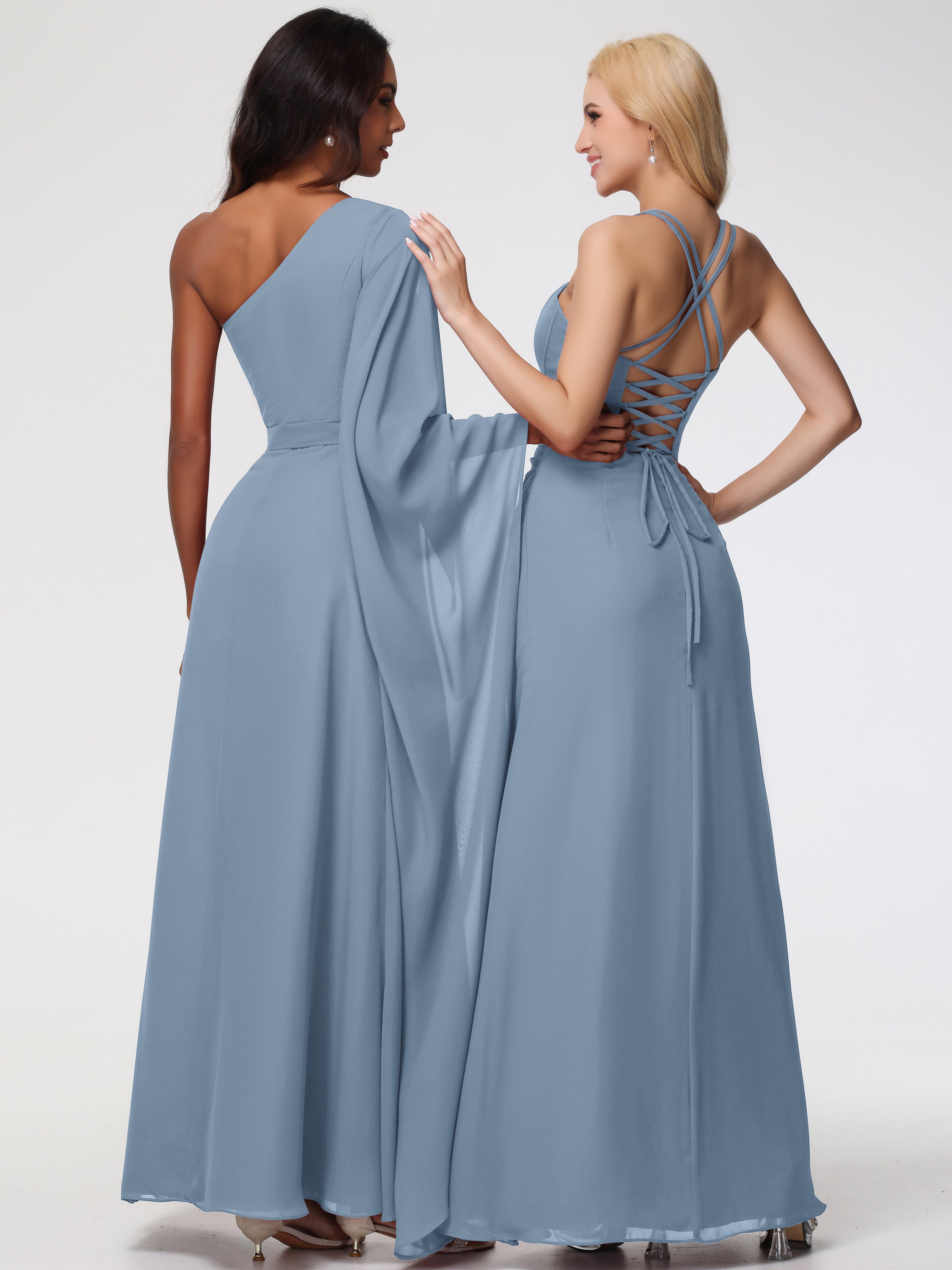 Spaghetti Straps Sheath/Column Long Chiffon Bridesmaid Dresses With Split (Copy)