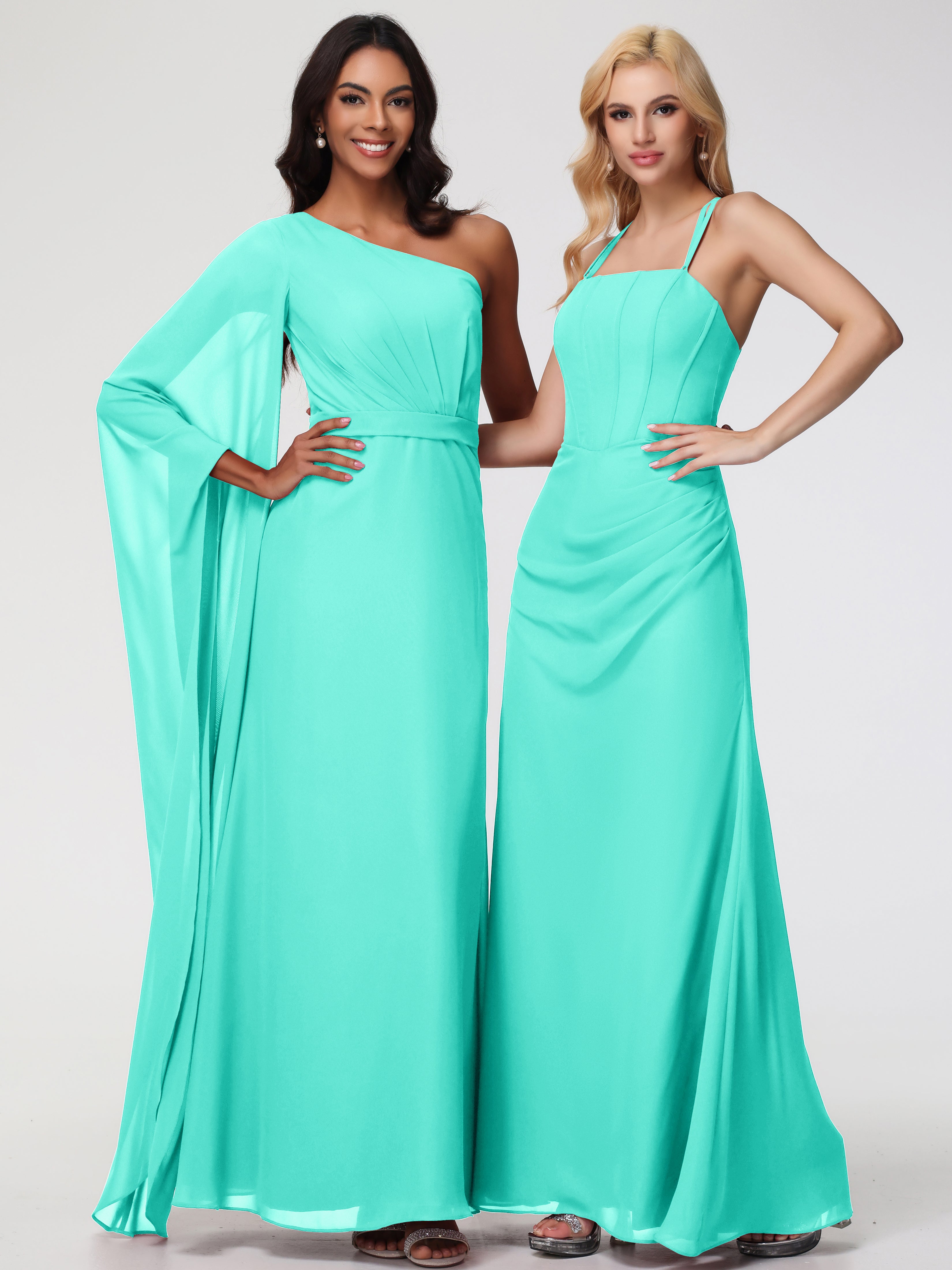 Spaghetti Straps Sheath/Column Long Chiffon Bridesmaid Dresses With Split (Copy)