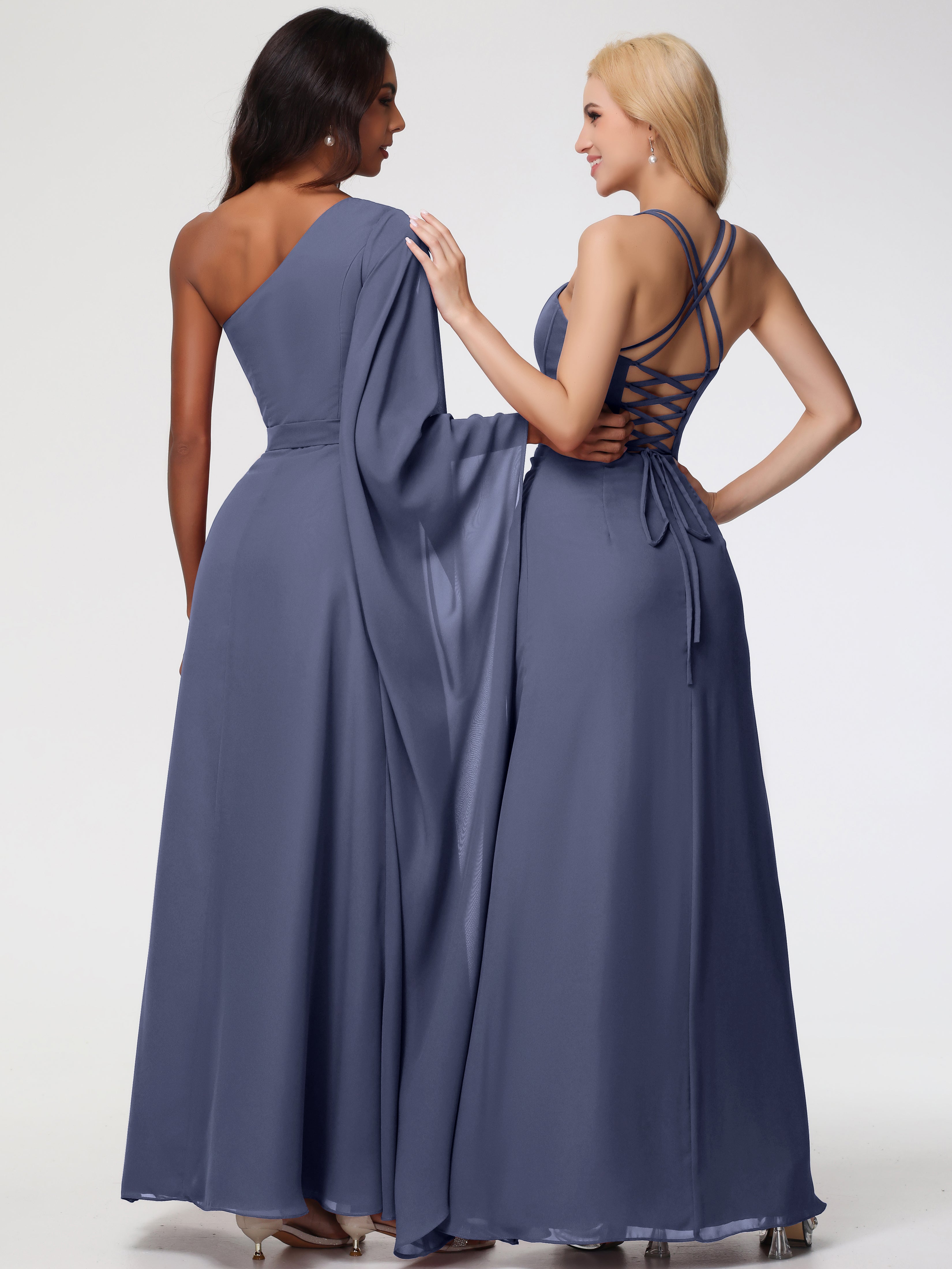 Spaghetti Straps Sheath/Column Long Chiffon Bridesmaid Dresses With Split (Copy)