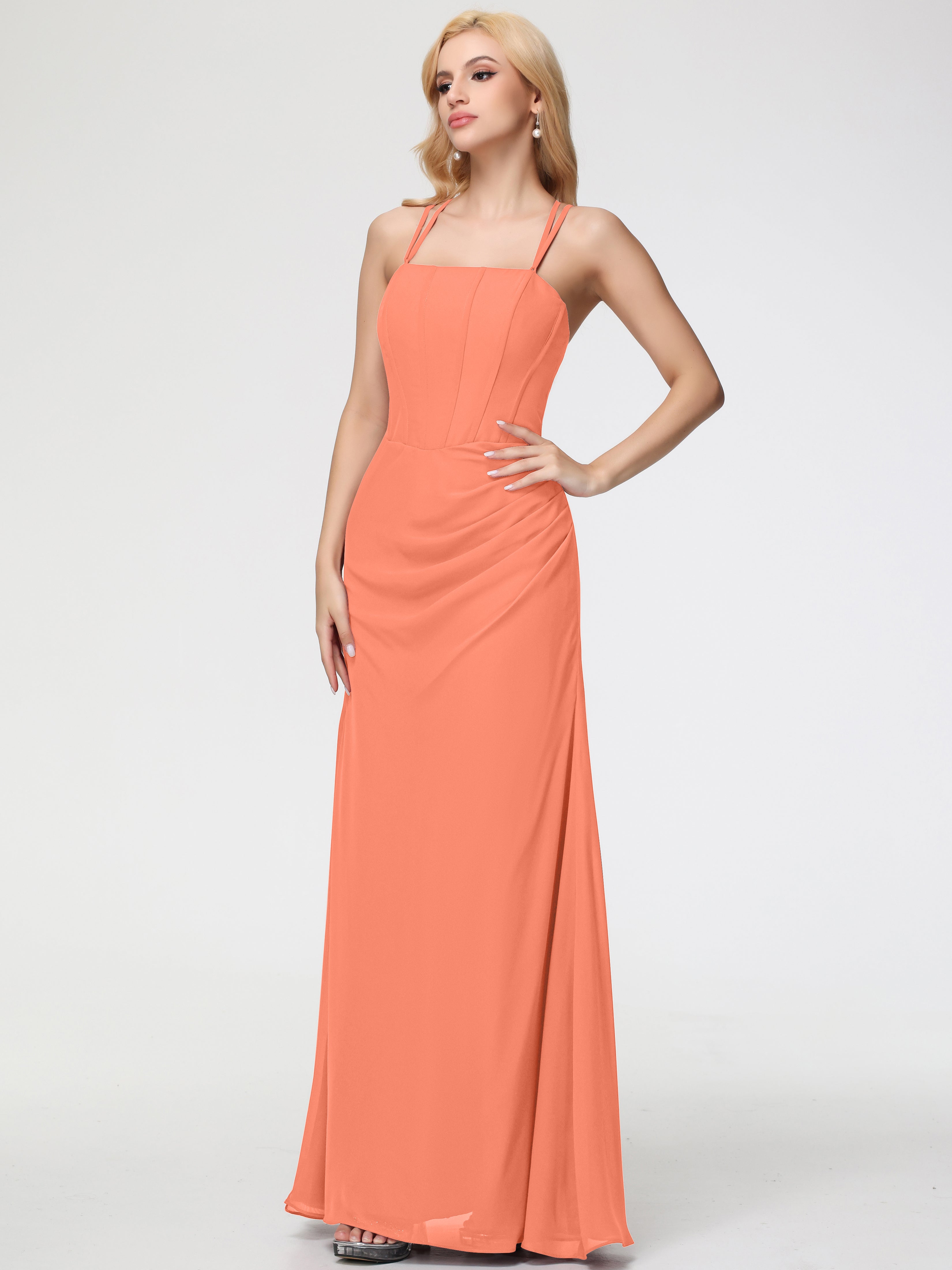 Spaghetti Straps Sheath/Column Long Chiffon Bridesmaid Dresses With Split (Copy)