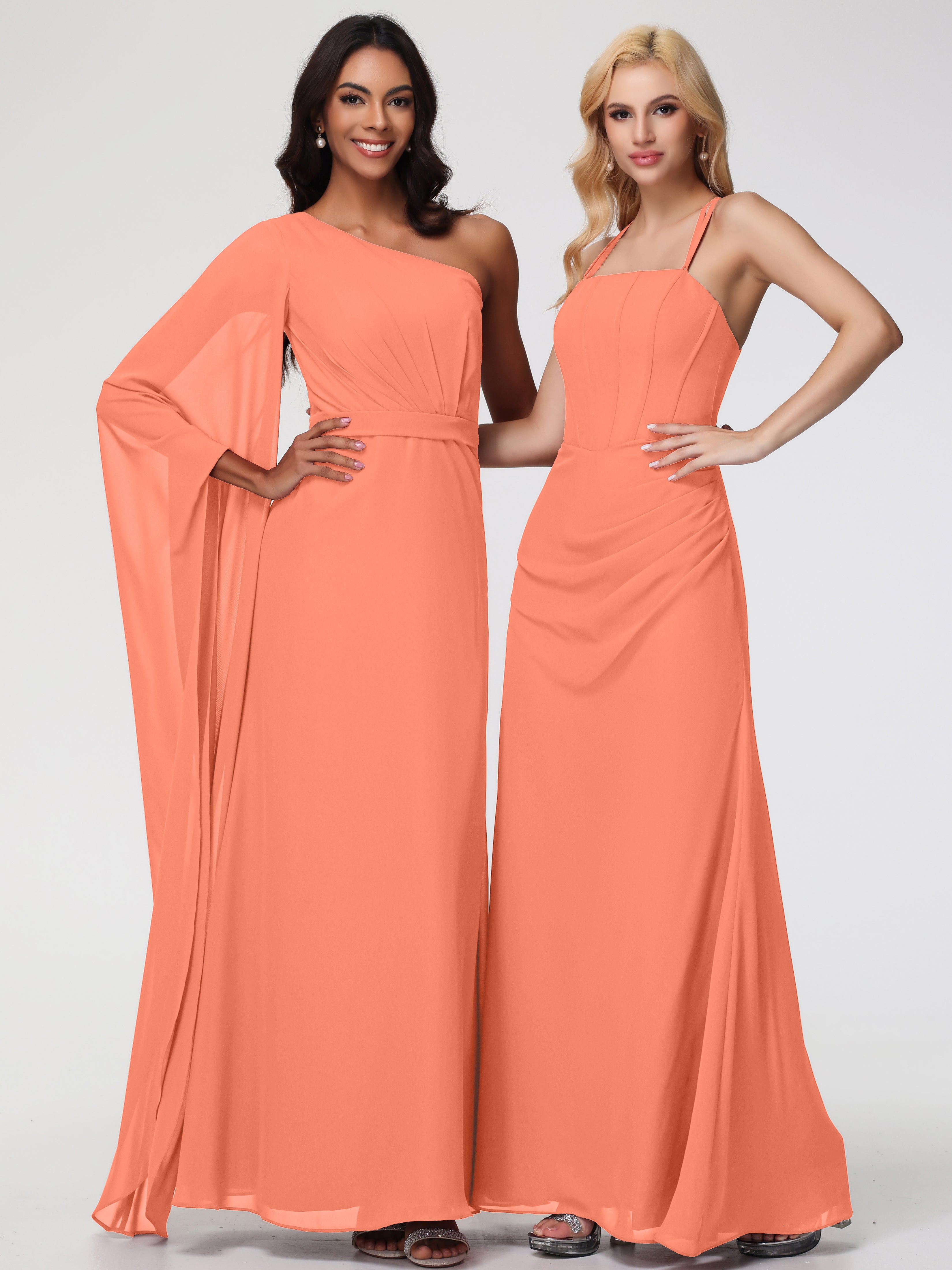 Spaghetti Straps Sheath/Column Long Chiffon Bridesmaid Dresses With Split (Copy)