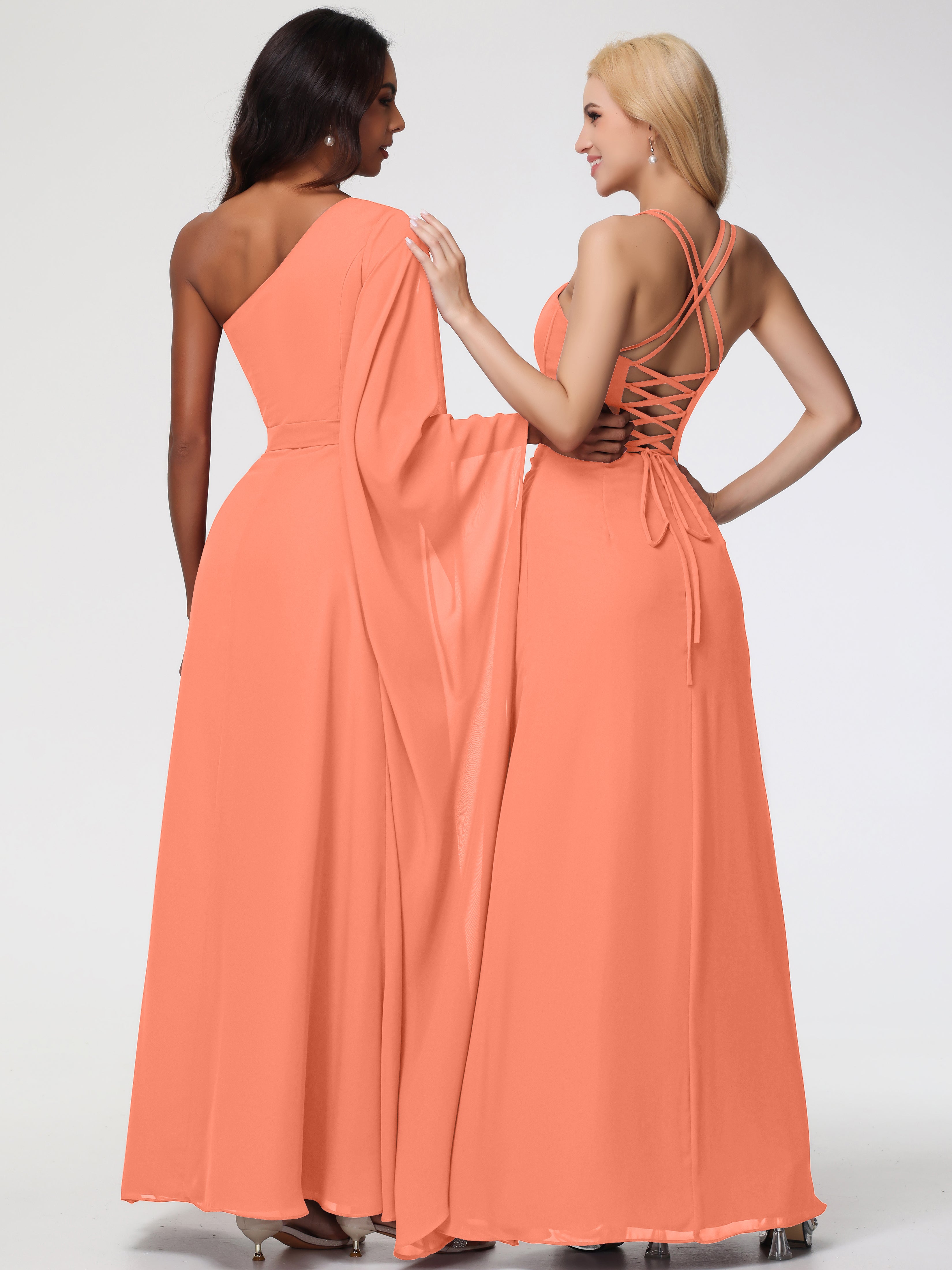 Spaghetti Straps Sheath/Column Long Chiffon Bridesmaid Dresses With Split (Copy)