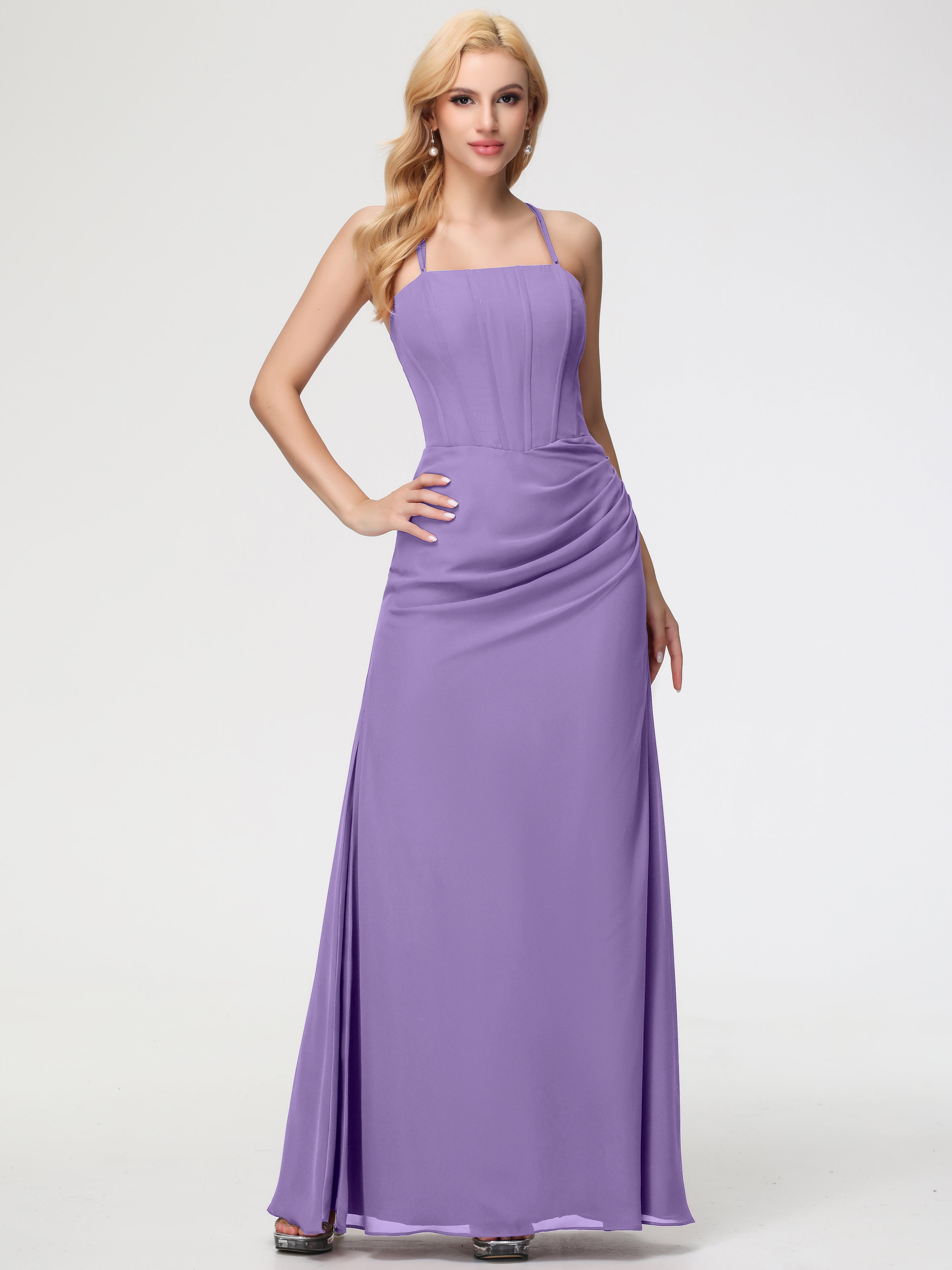 Spaghetti Straps Sheath/Column Long Chiffon Bridesmaid Dresses With Split (Copy)