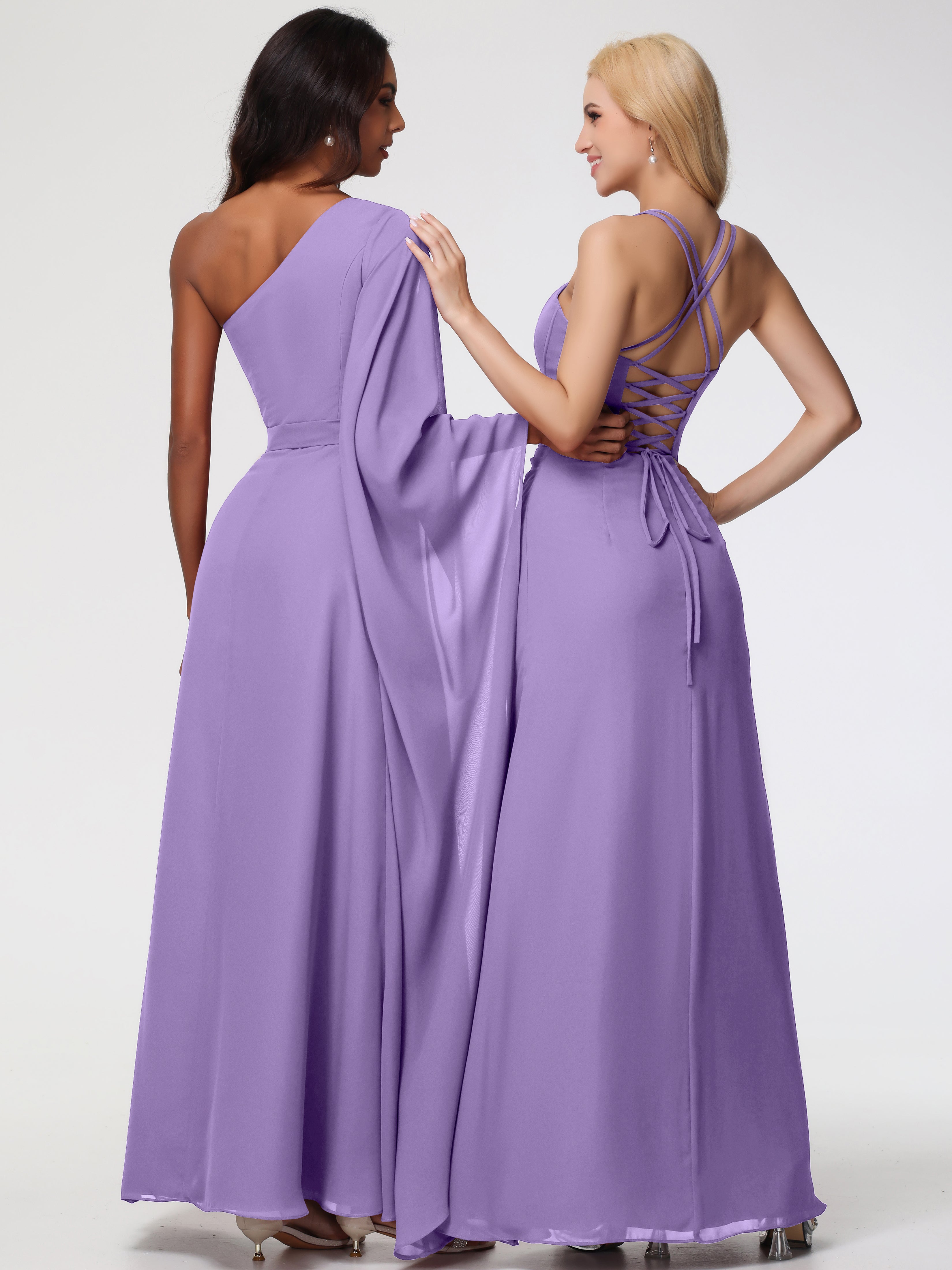 Spaghetti Straps Sheath/Column Long Chiffon Bridesmaid Dresses With Split (Copy)