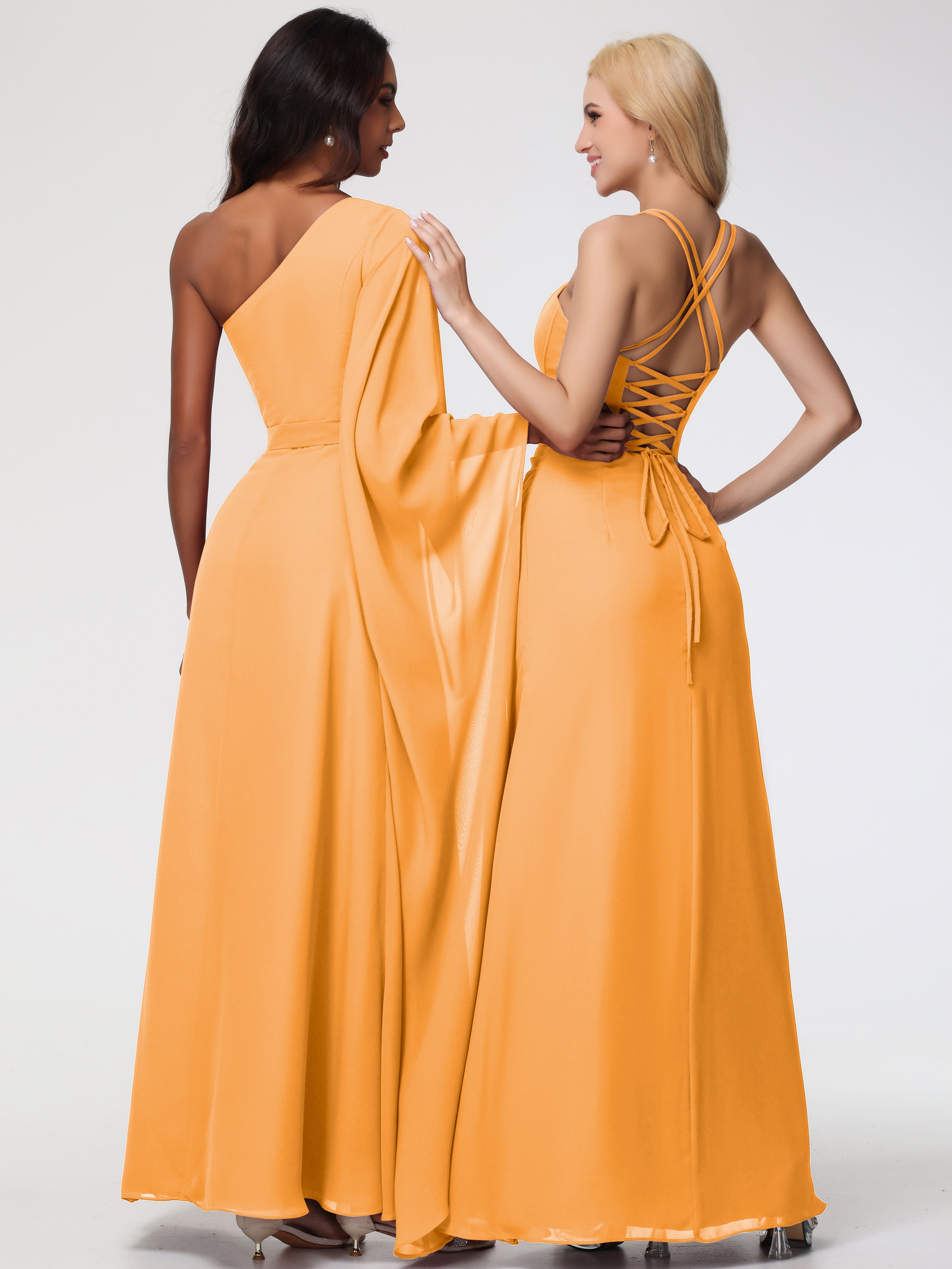 Spaghetti Straps Sheath/Column Long Chiffon Bridesmaid Dresses With Split (Copy)