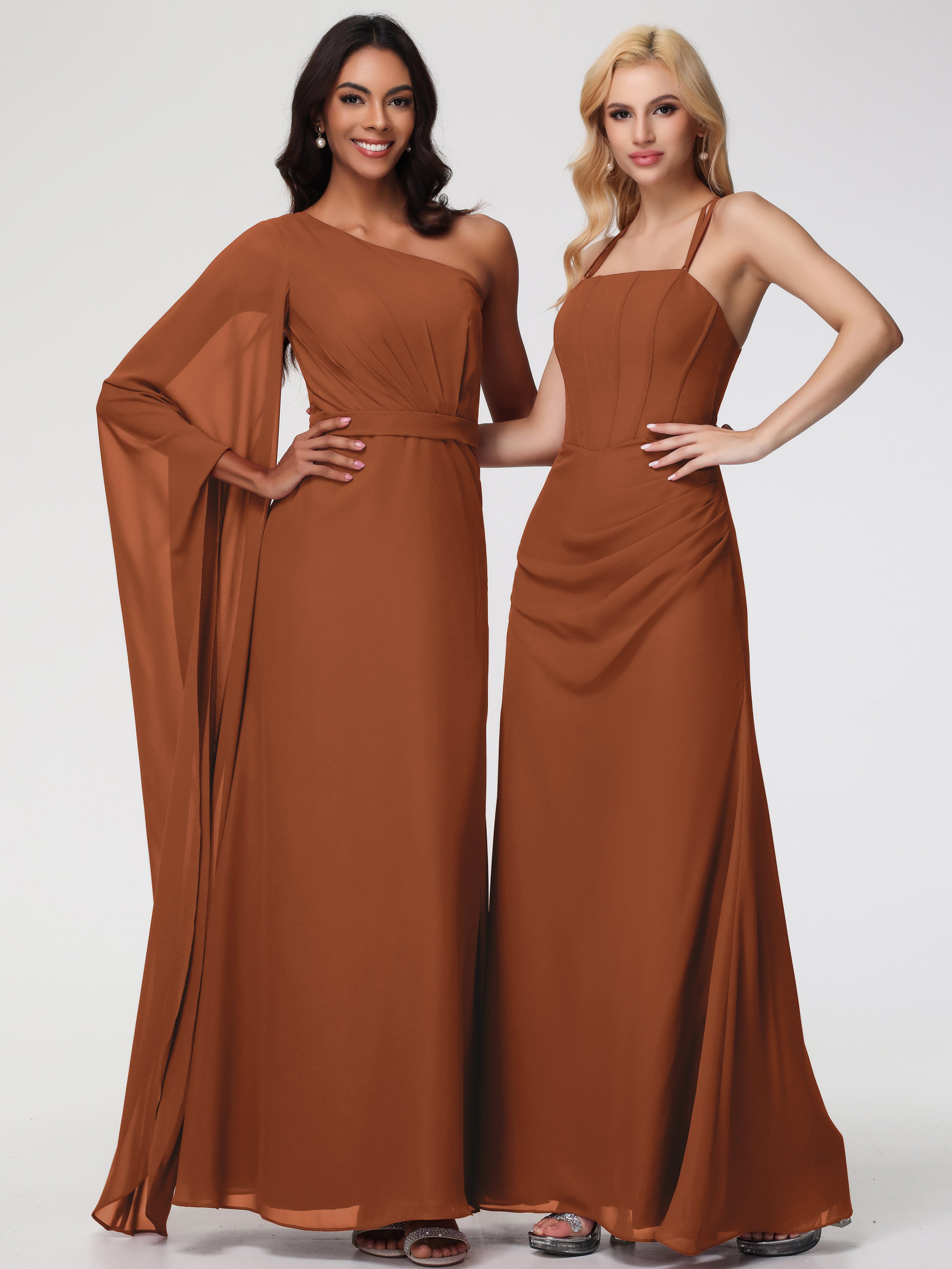 Spaghetti Straps Sheath/Column Long Chiffon Bridesmaid Dresses With Split (Copy)