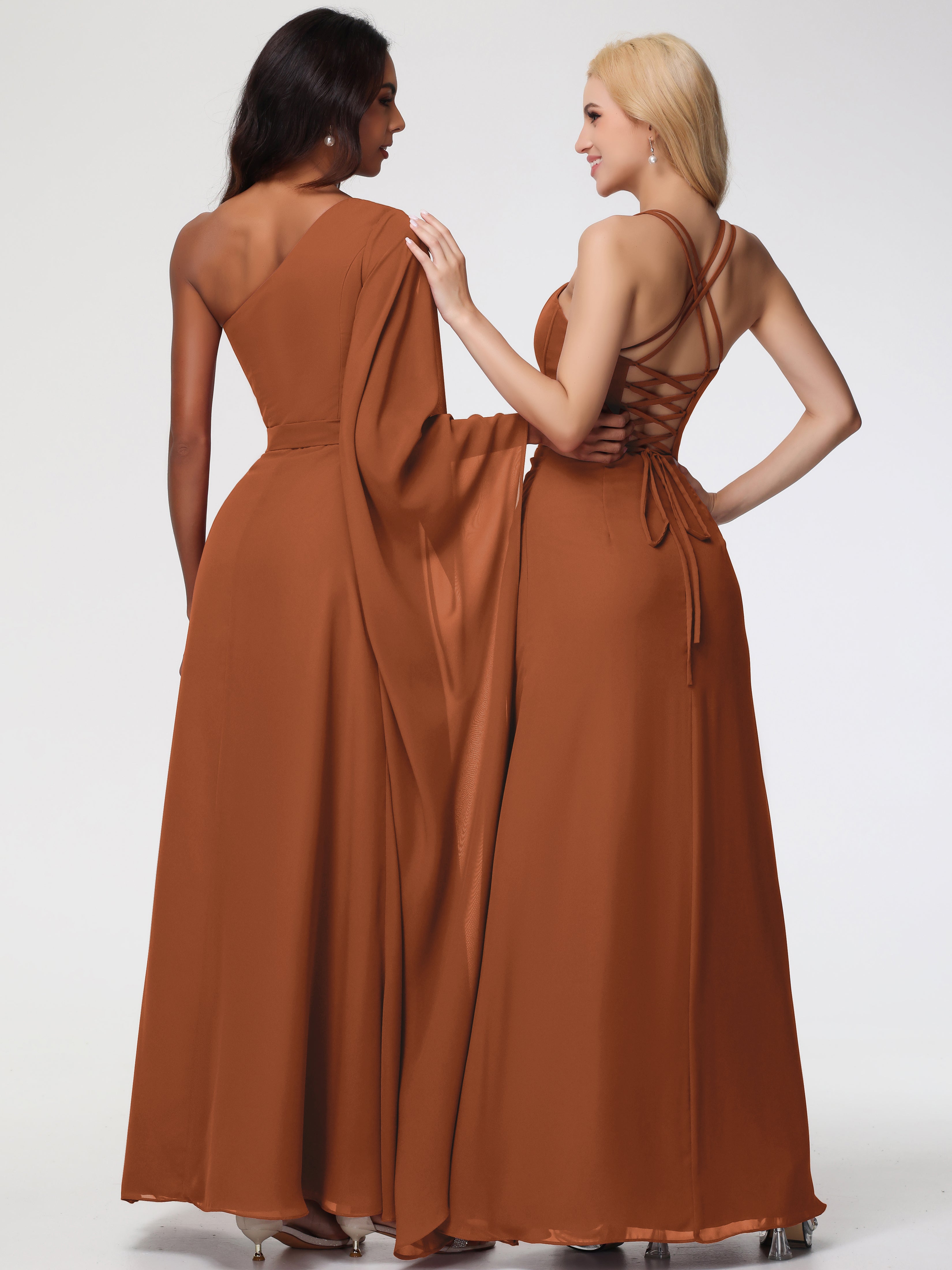 Spaghetti Straps Sheath/Column Long Chiffon Bridesmaid Dresses With Split (Copy)