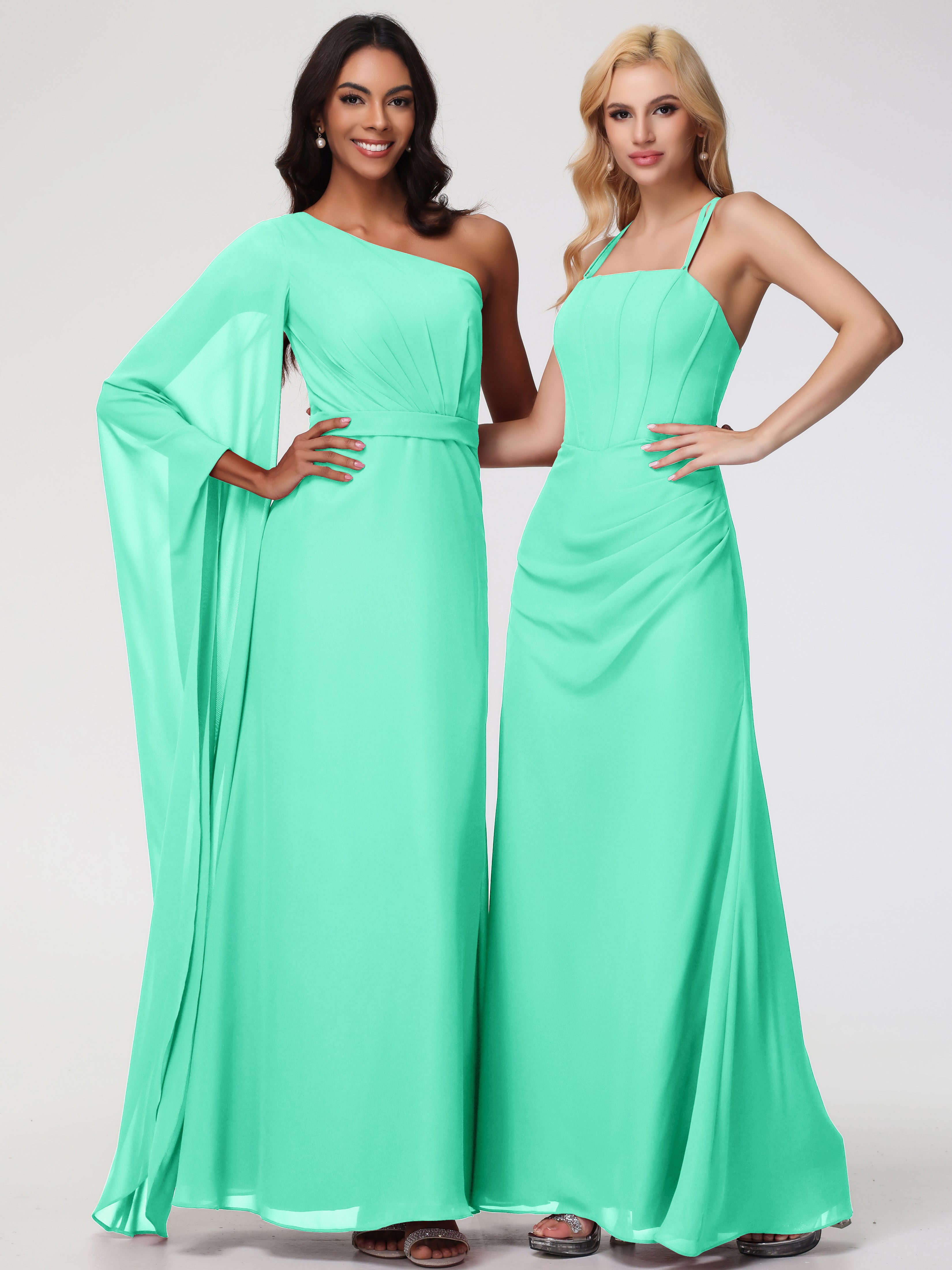 Spaghetti Straps Sheath/Column Long Chiffon Bridesmaid Dresses With Split (Copy)