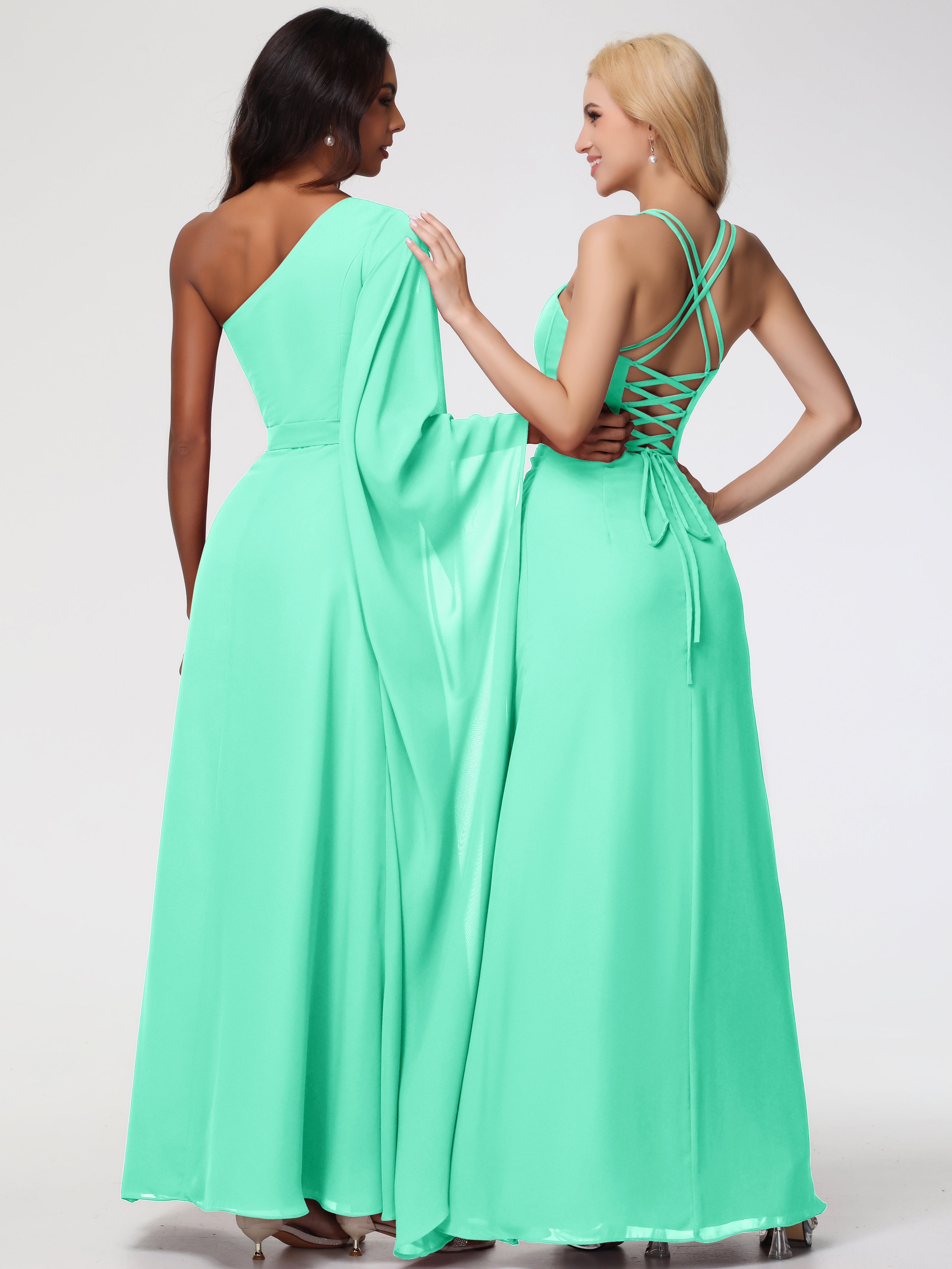 Spaghetti Straps Sheath/Column Long Chiffon Bridesmaid Dresses With Split (Copy)