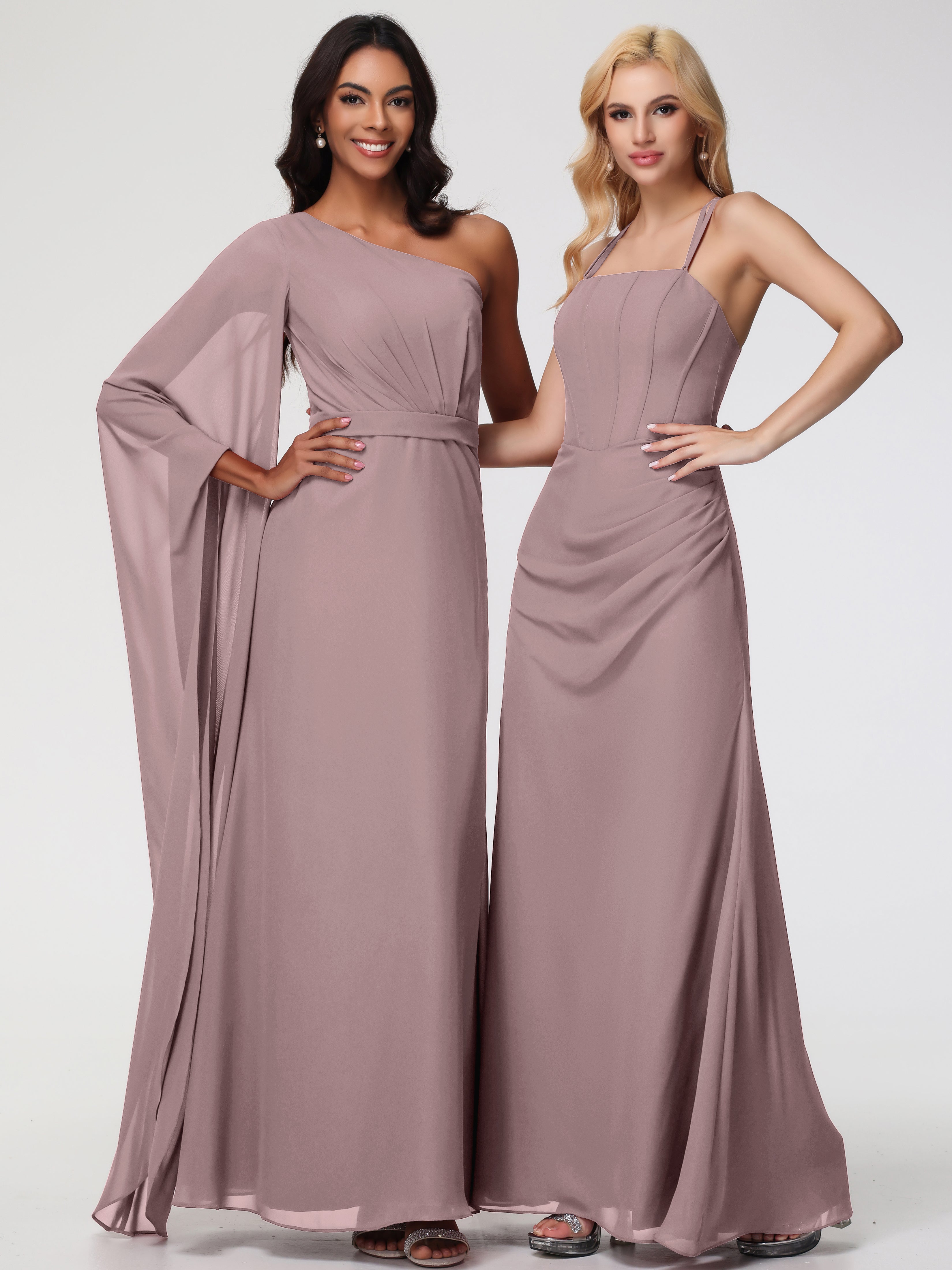 Spaghetti Straps Sheath/Column Long Chiffon Bridesmaid Dresses With Split (Copy)