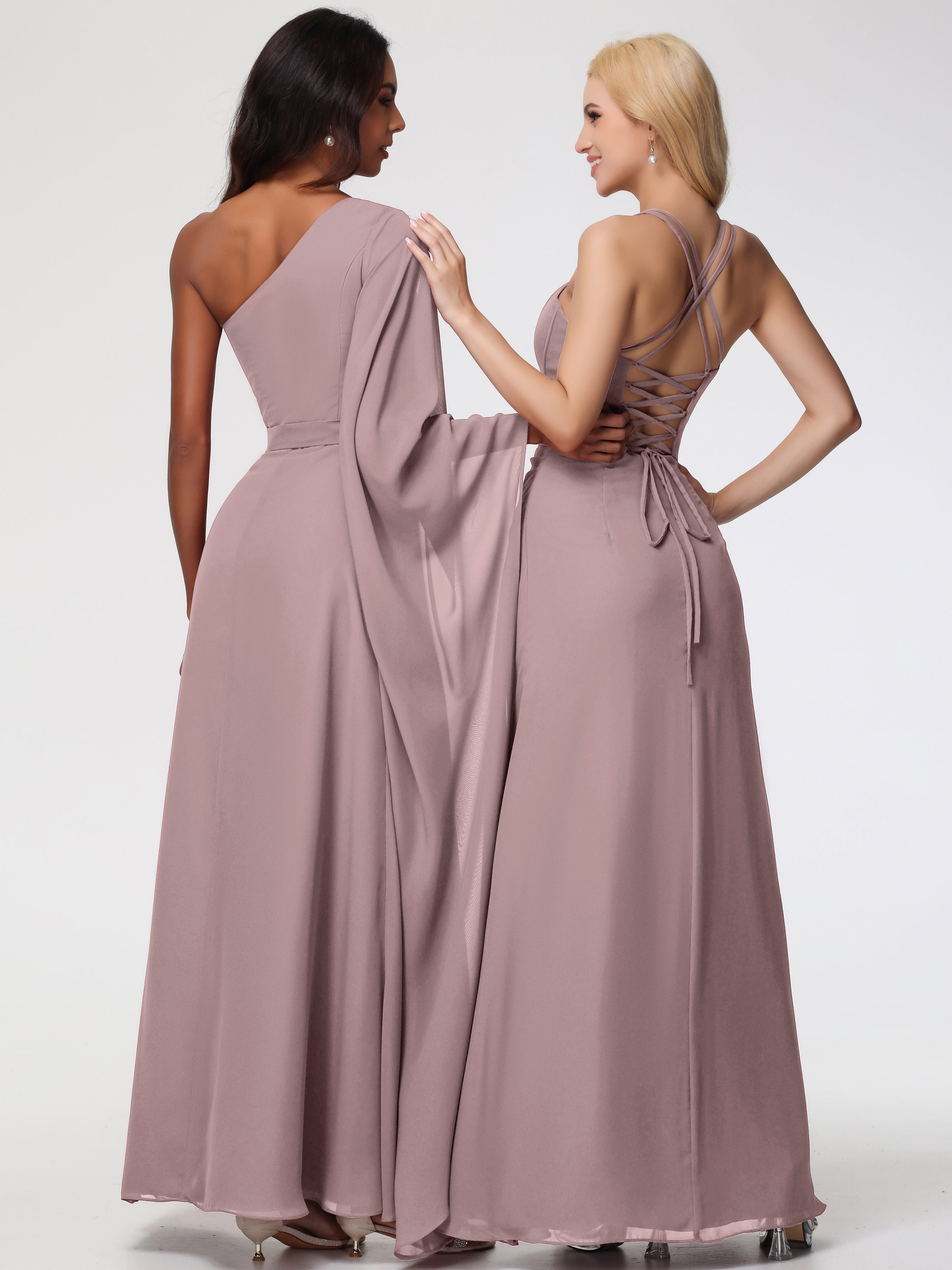 Spaghetti Straps Sheath/Column Long Chiffon Bridesmaid Dresses With Split (Copy)