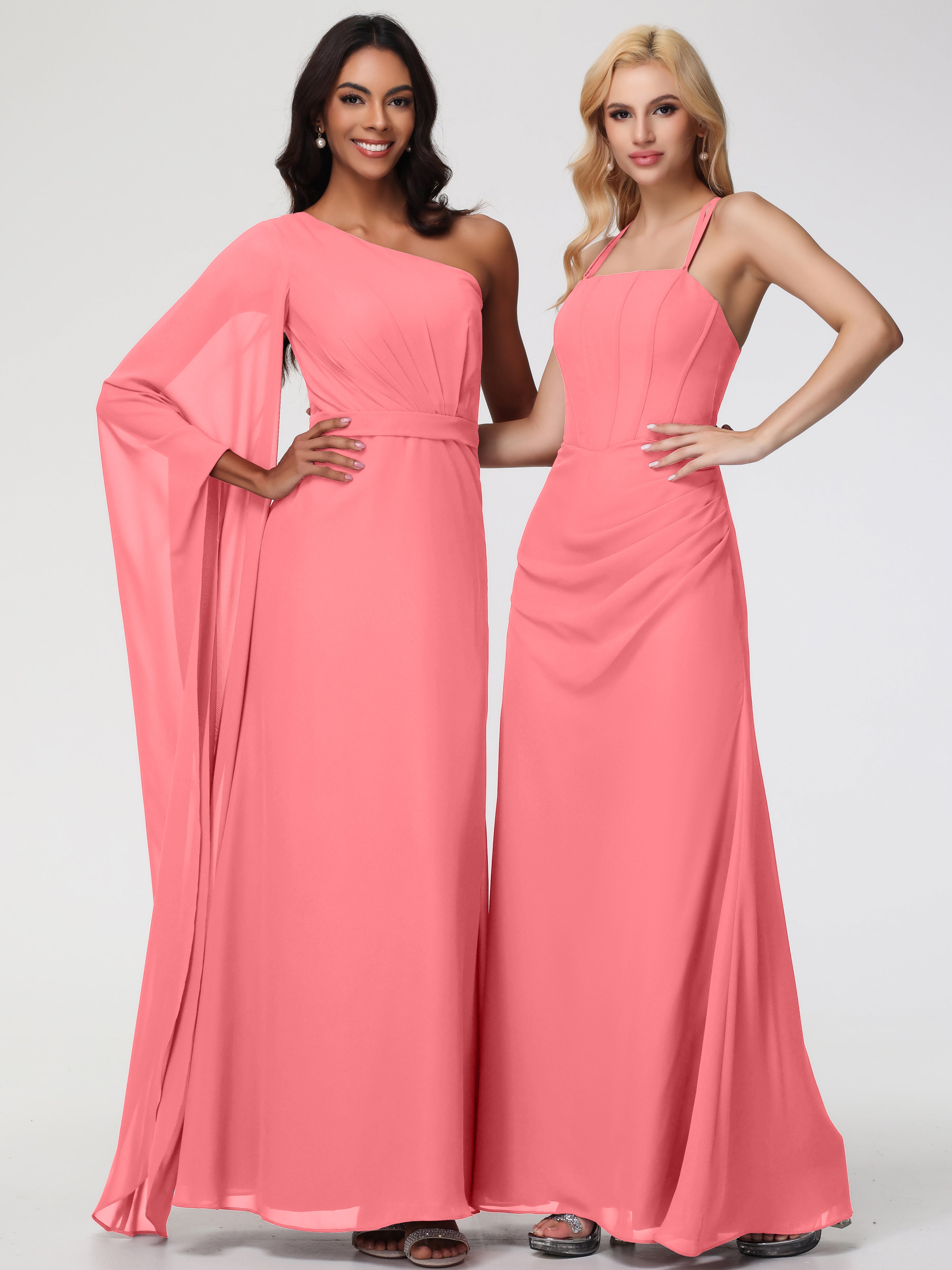 Spaghetti Straps Sheath/Column Long Chiffon Bridesmaid Dresses With Split (Copy)