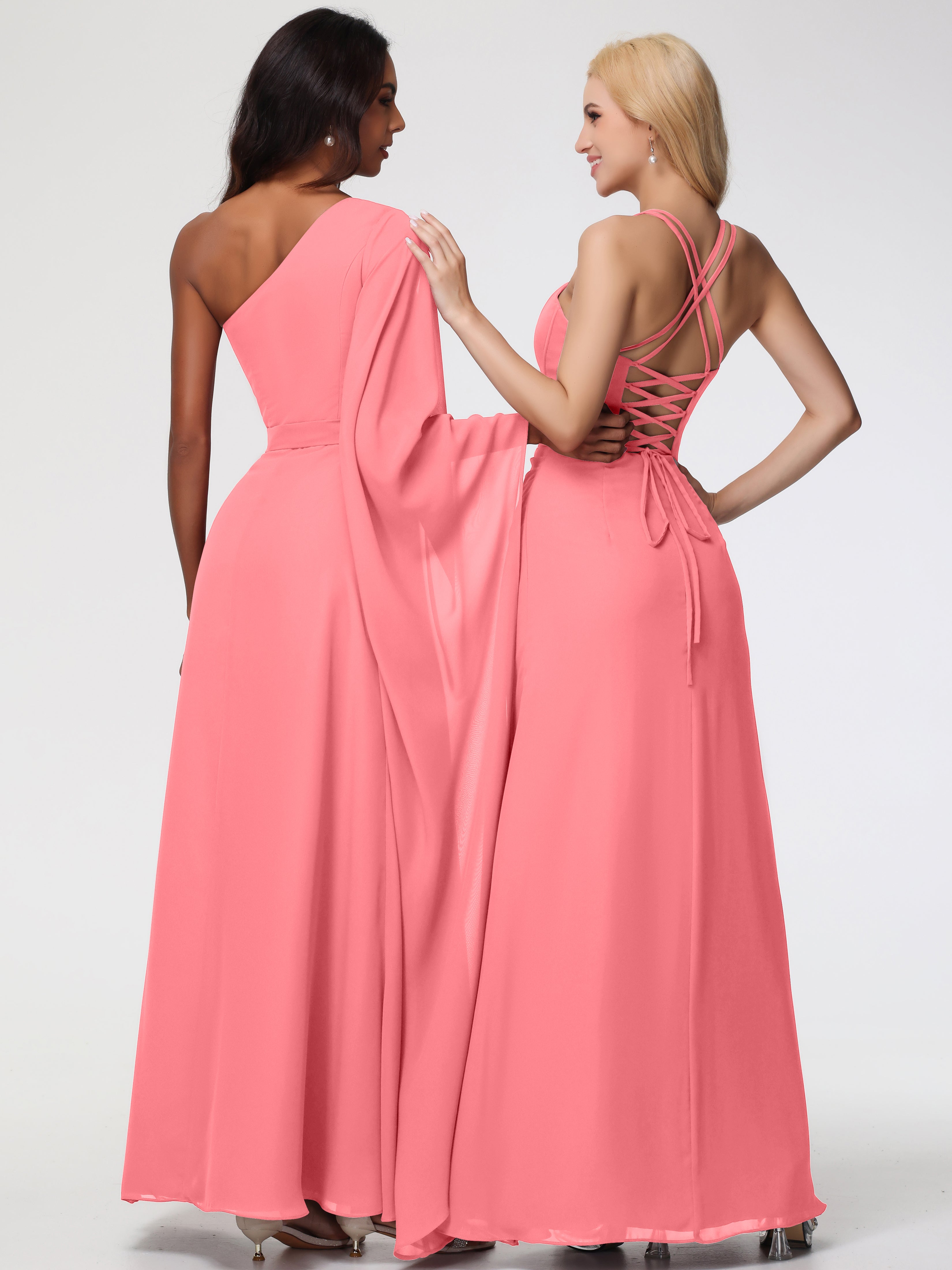 Spaghetti Straps Sheath/Column Long Chiffon Bridesmaid Dresses With Split (Copy)