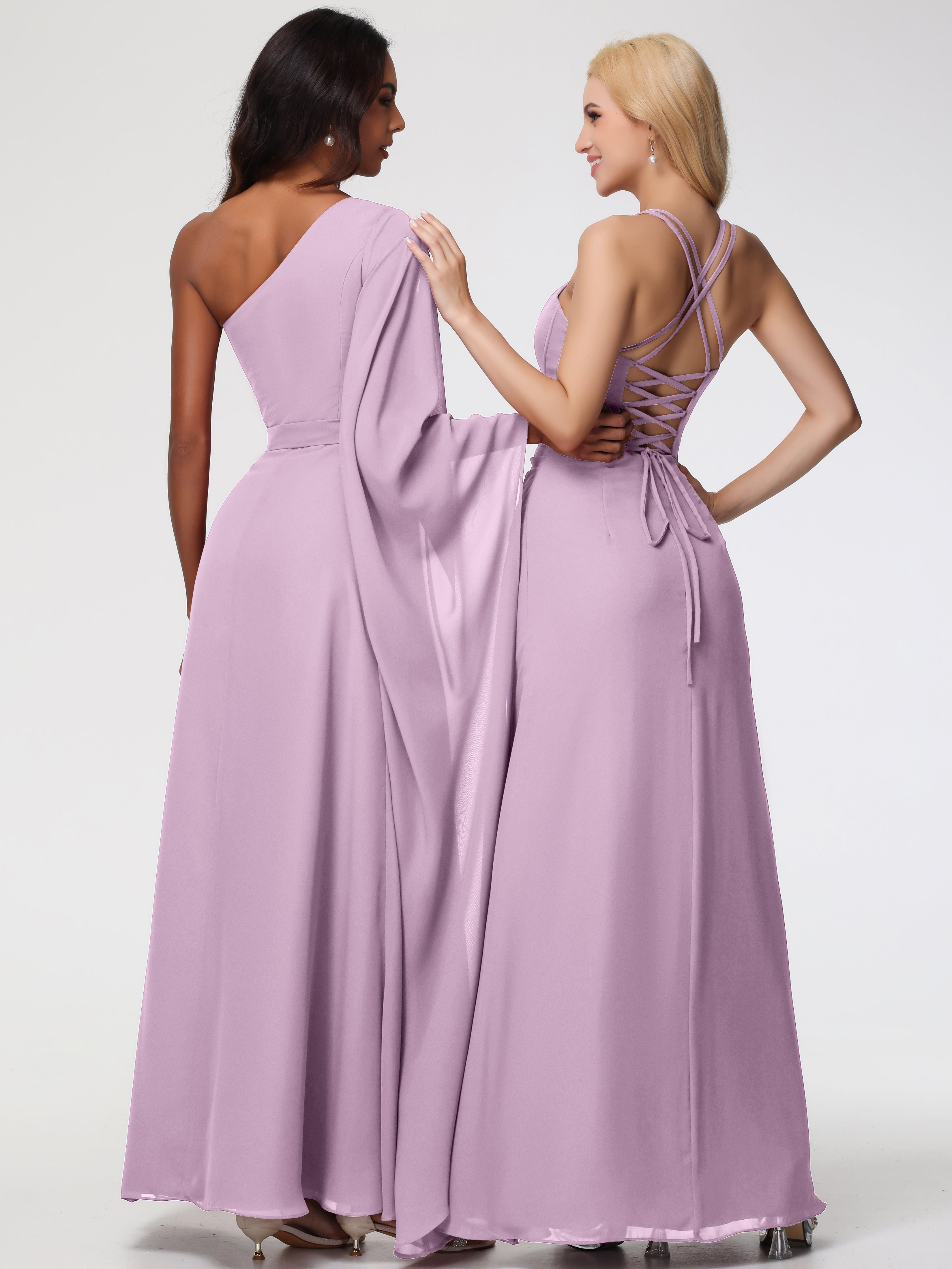 Spaghetti Straps Sheath/Column Long Chiffon Bridesmaid Dresses With Split (Copy)