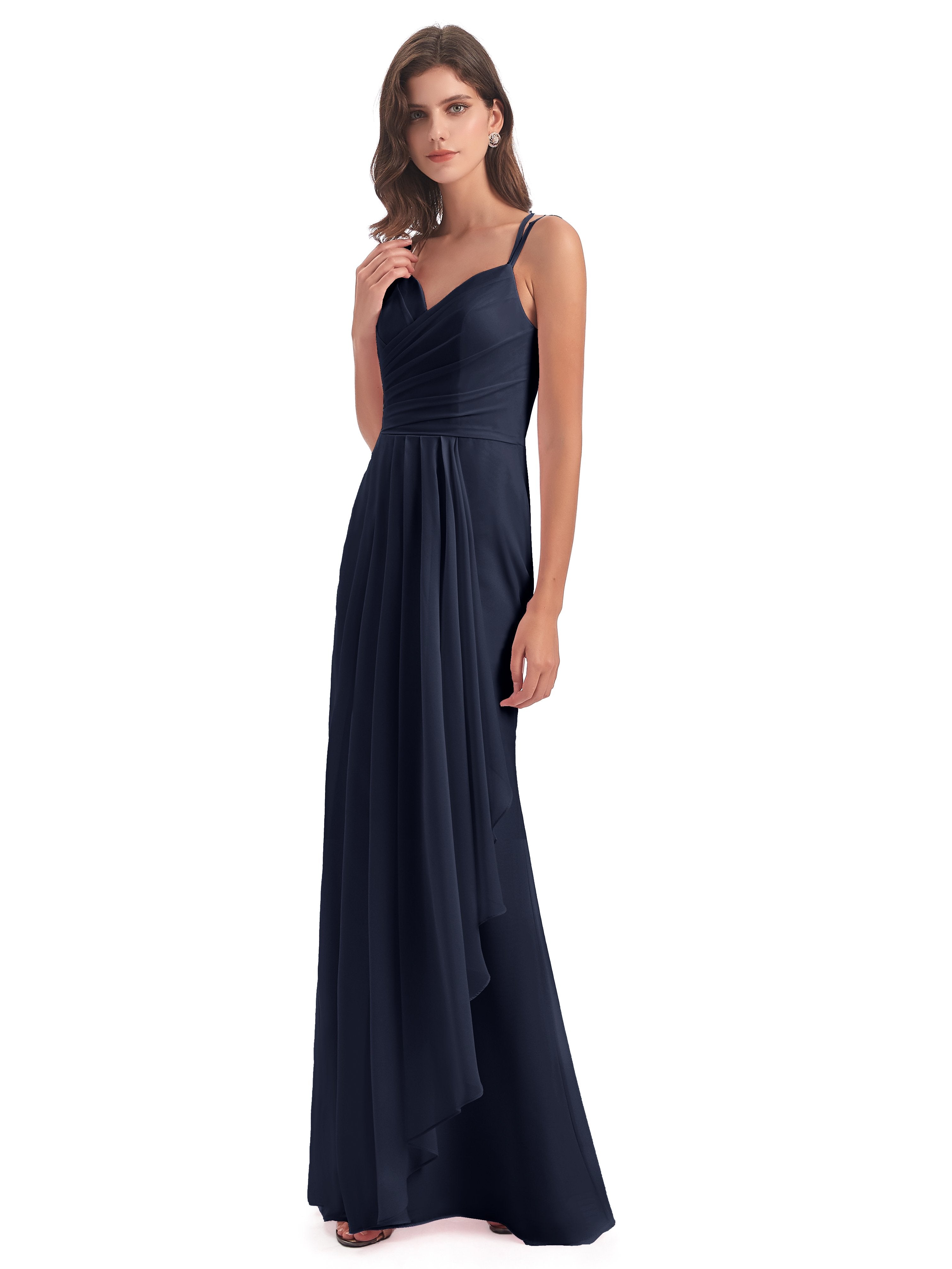 Dark Navy Blue Bridesmaid Dresses Willow Gorgeous Chiffon Spaghetti St