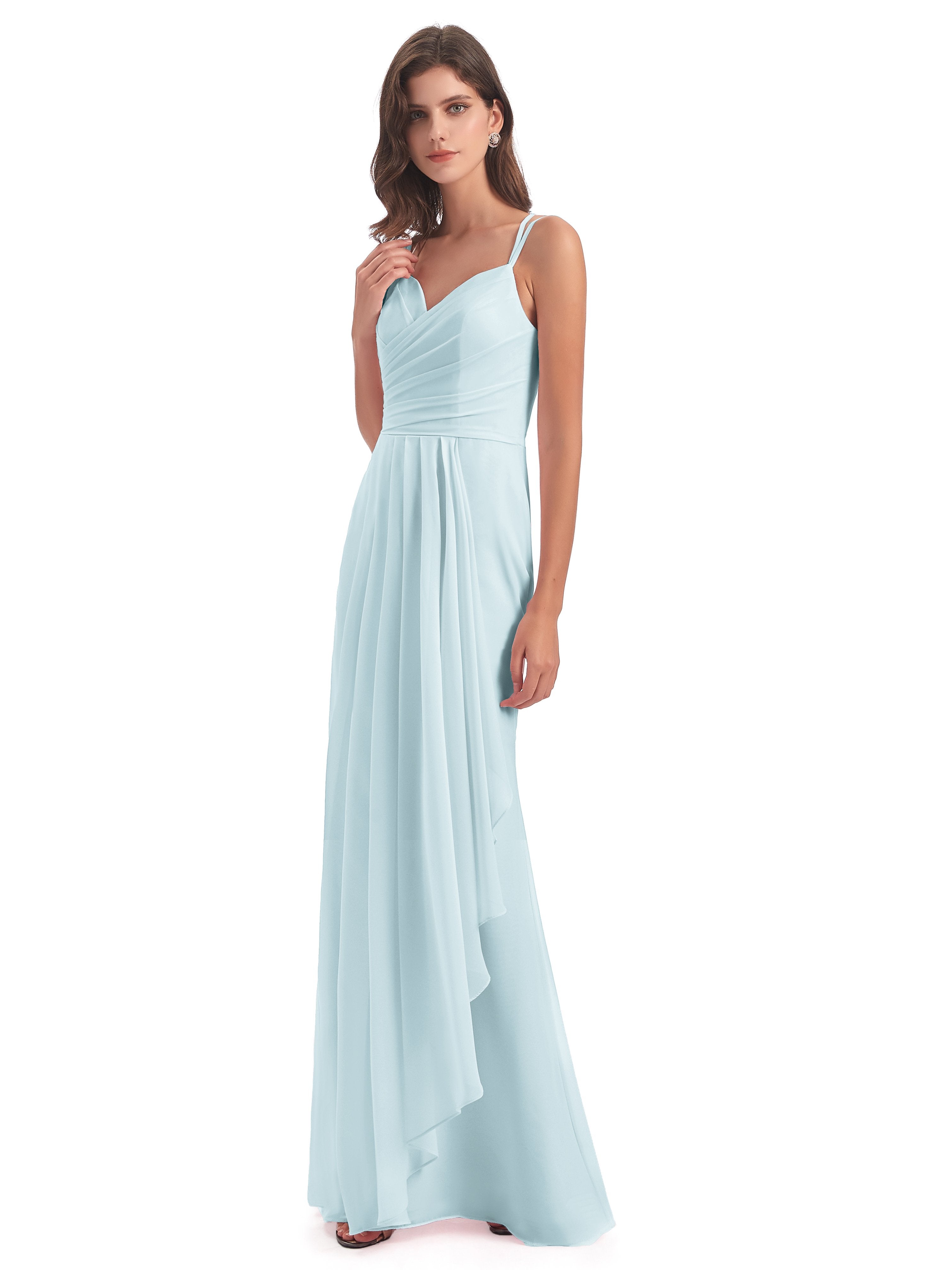 Mist Blue Bridesmaid Dress Willow Gorgeous Chiffon Spaghetti Straps Br