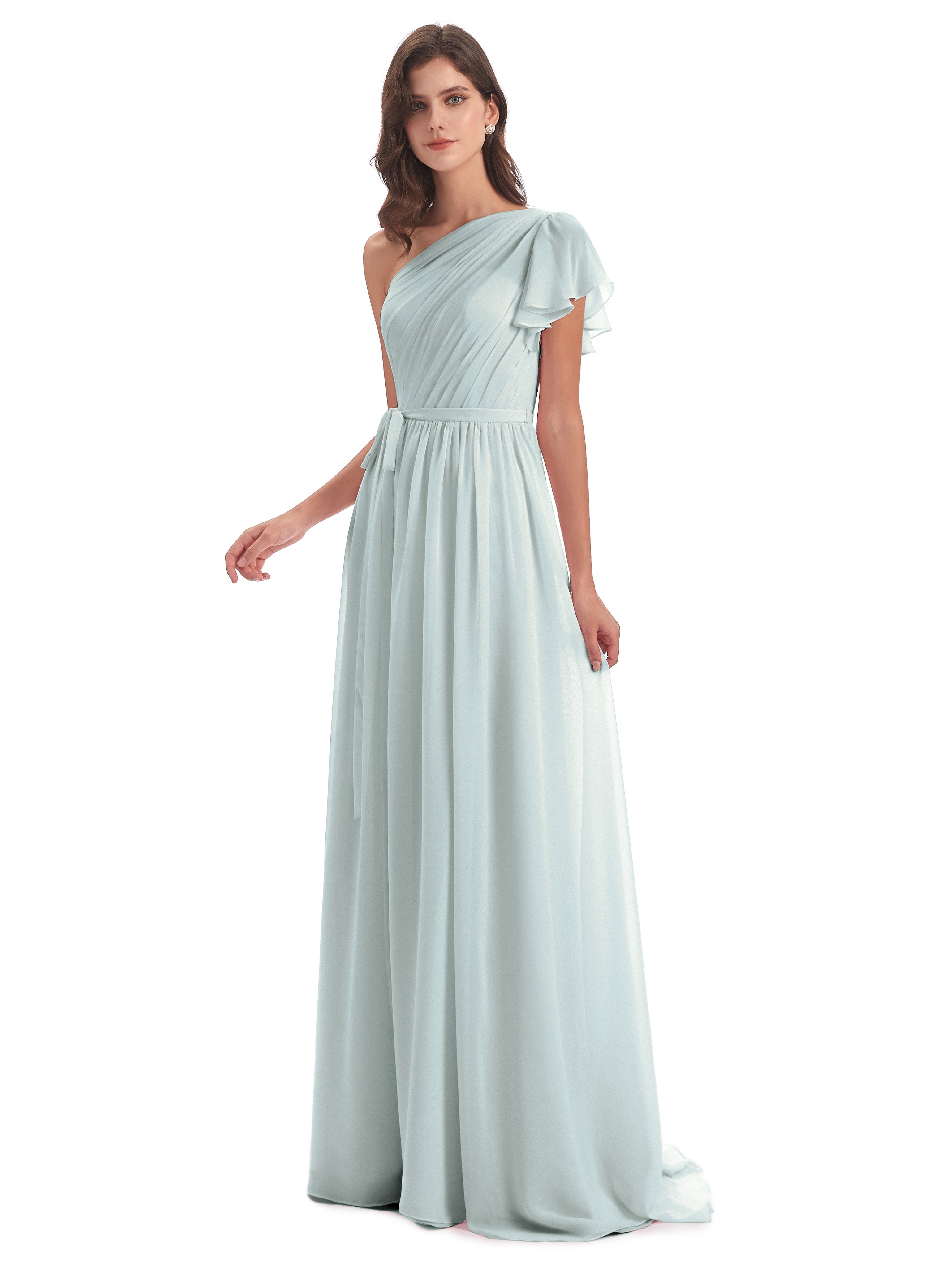 Gemma Vintage Sweep-Brush Train Long Chiffon Bridesmaid Dresses