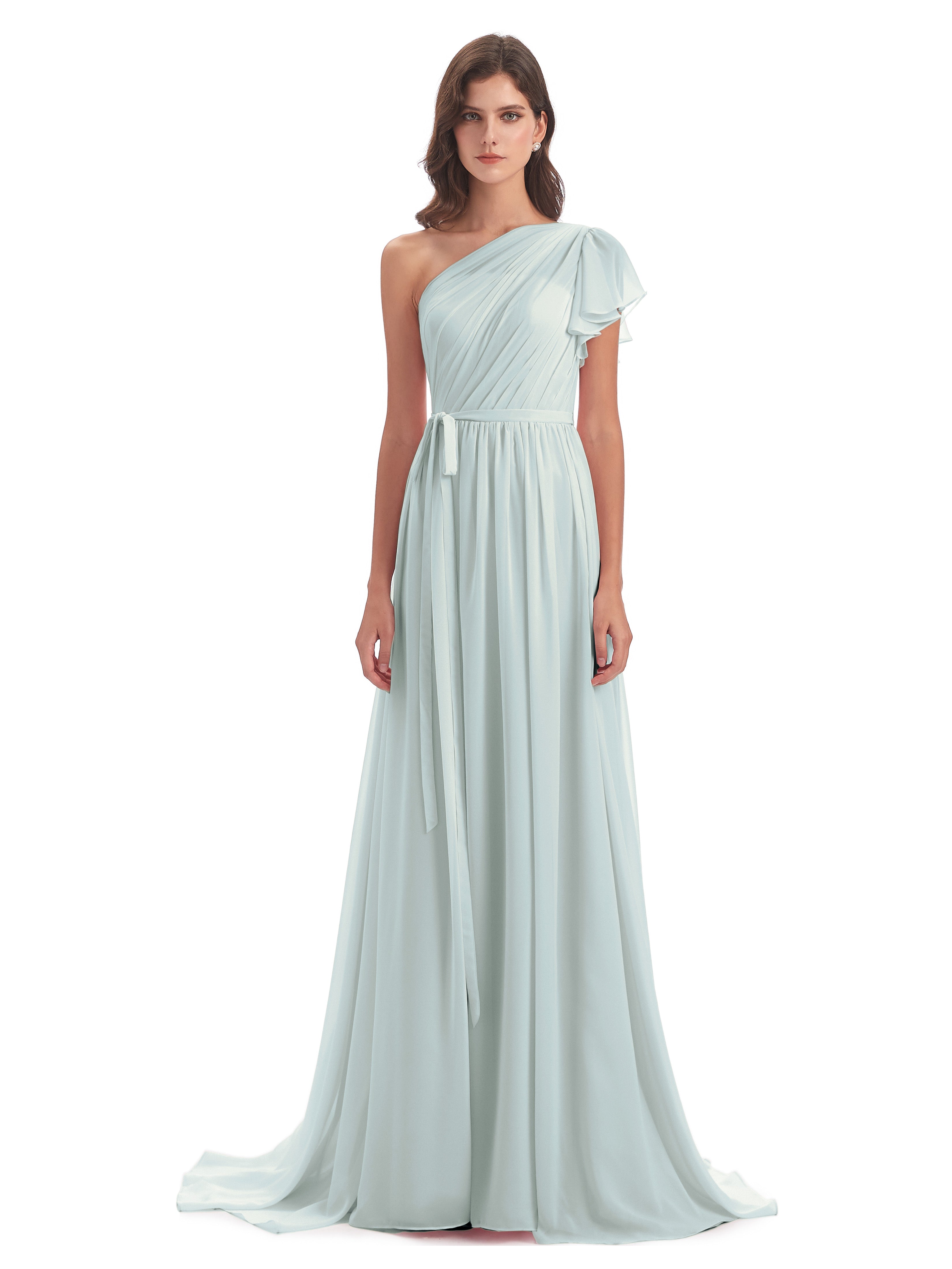 Gemma Vintage Sweep-Brush Train Long Chiffon Bridesmaid Dresses