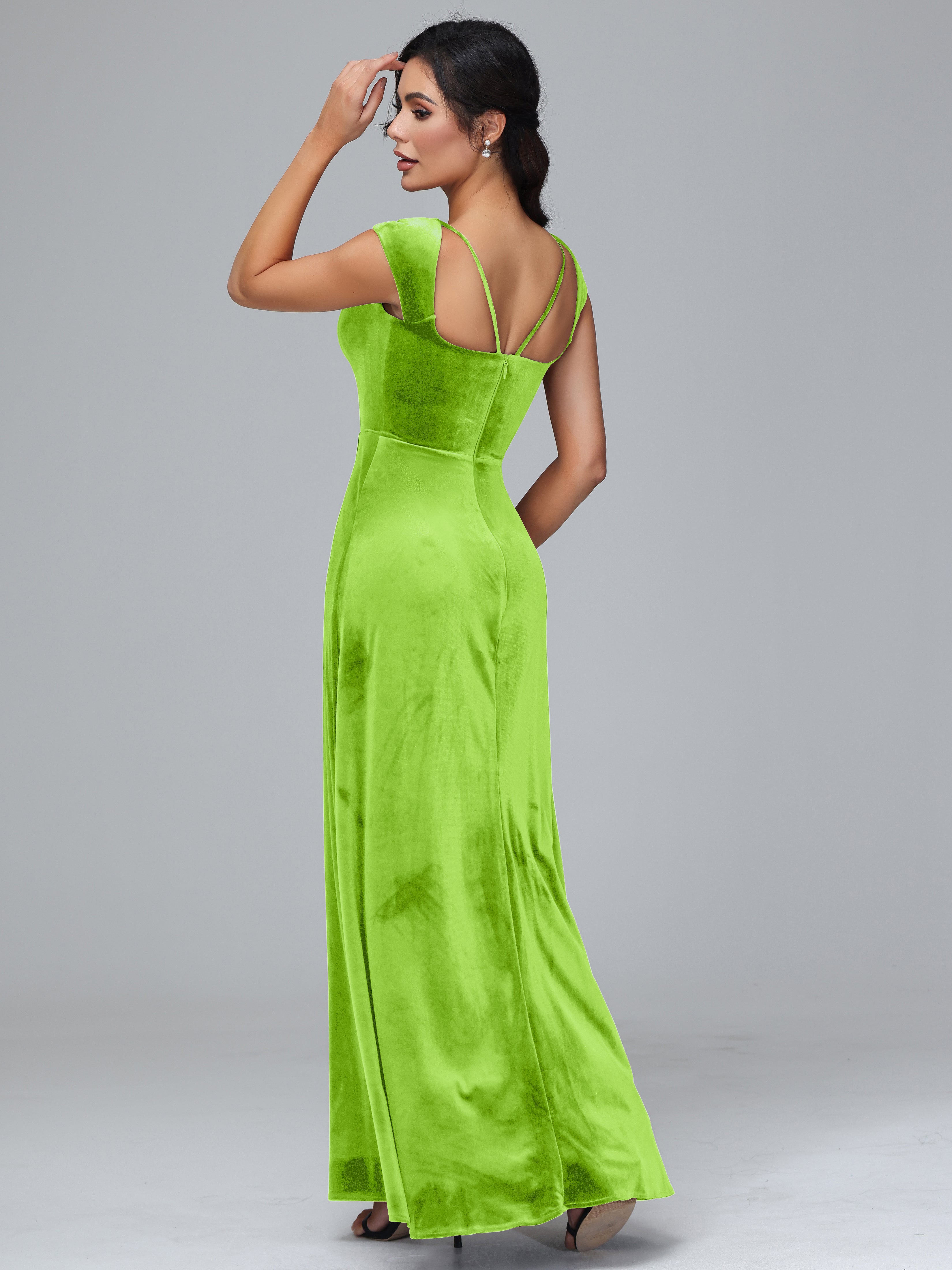 Scoop Neck Long Velvet Bridesmaid Dresses With Split