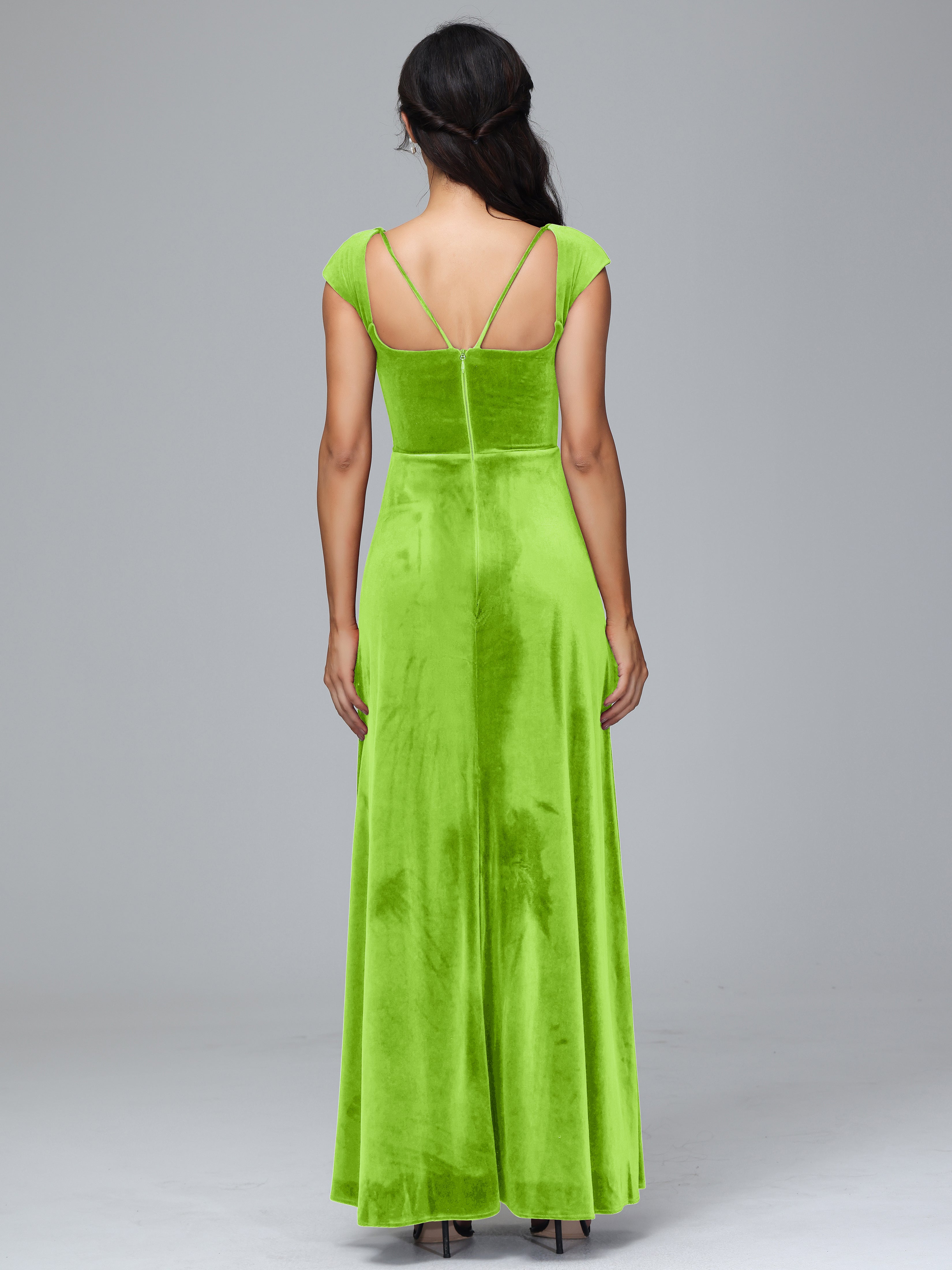 Scoop Neck Long Velvet Bridesmaid Dresses With Split