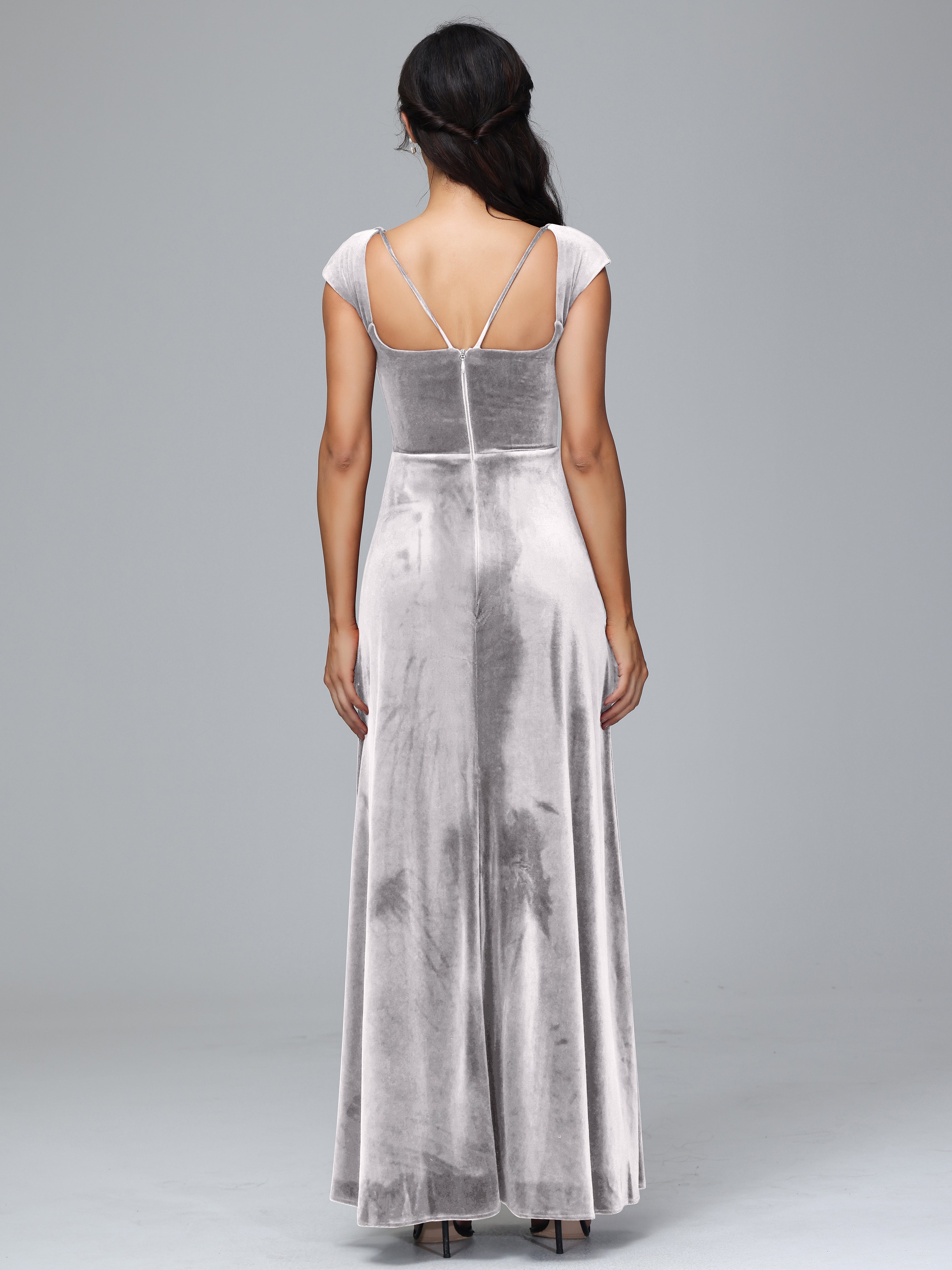 Scoop Neck Long Velvet Bridesmaid Dresses With Split