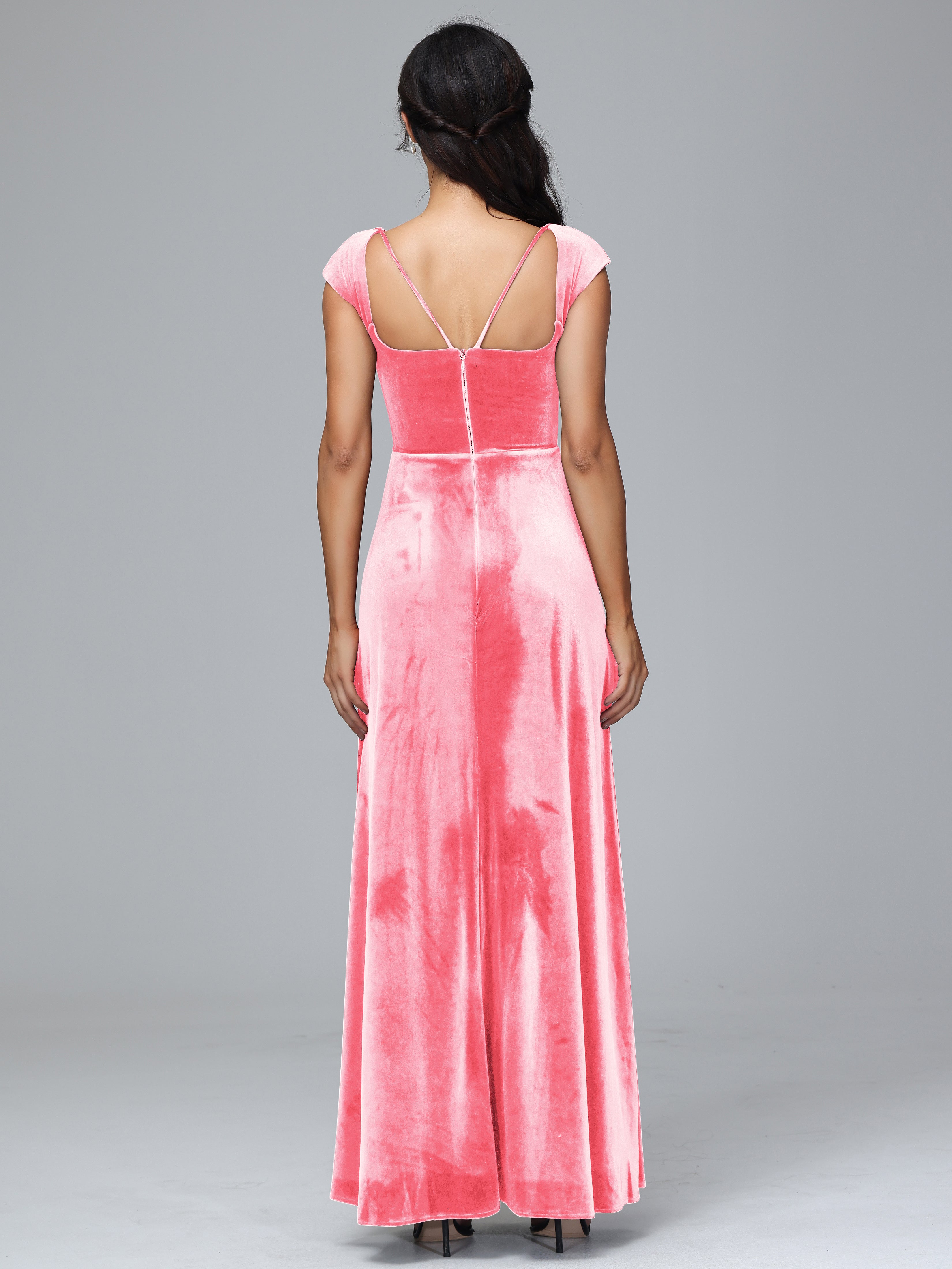 Scoop Neck Long Velvet Bridesmaid Dresses With Split