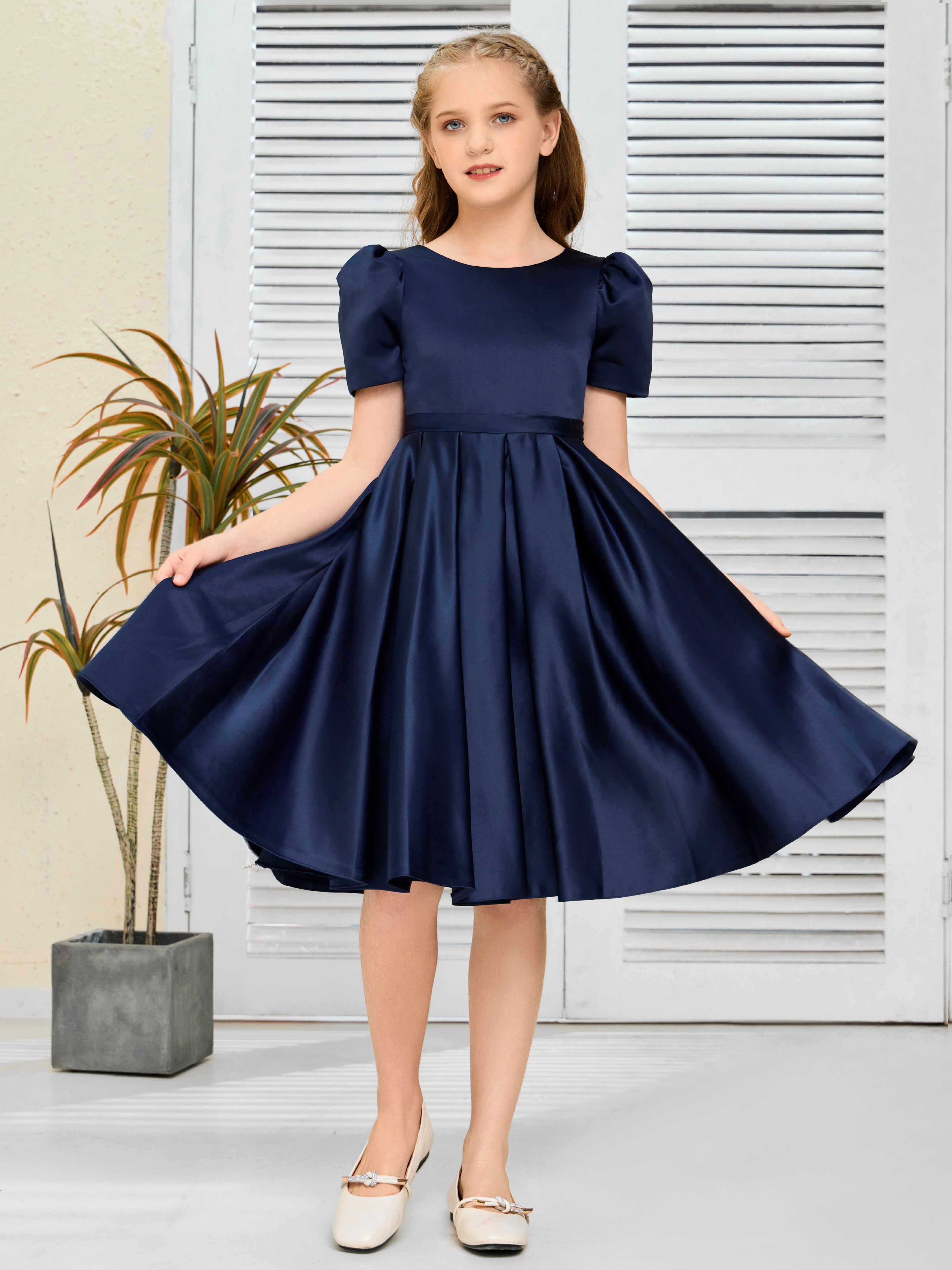 A-Line Satin Flower Girl Dresses With Bowknot