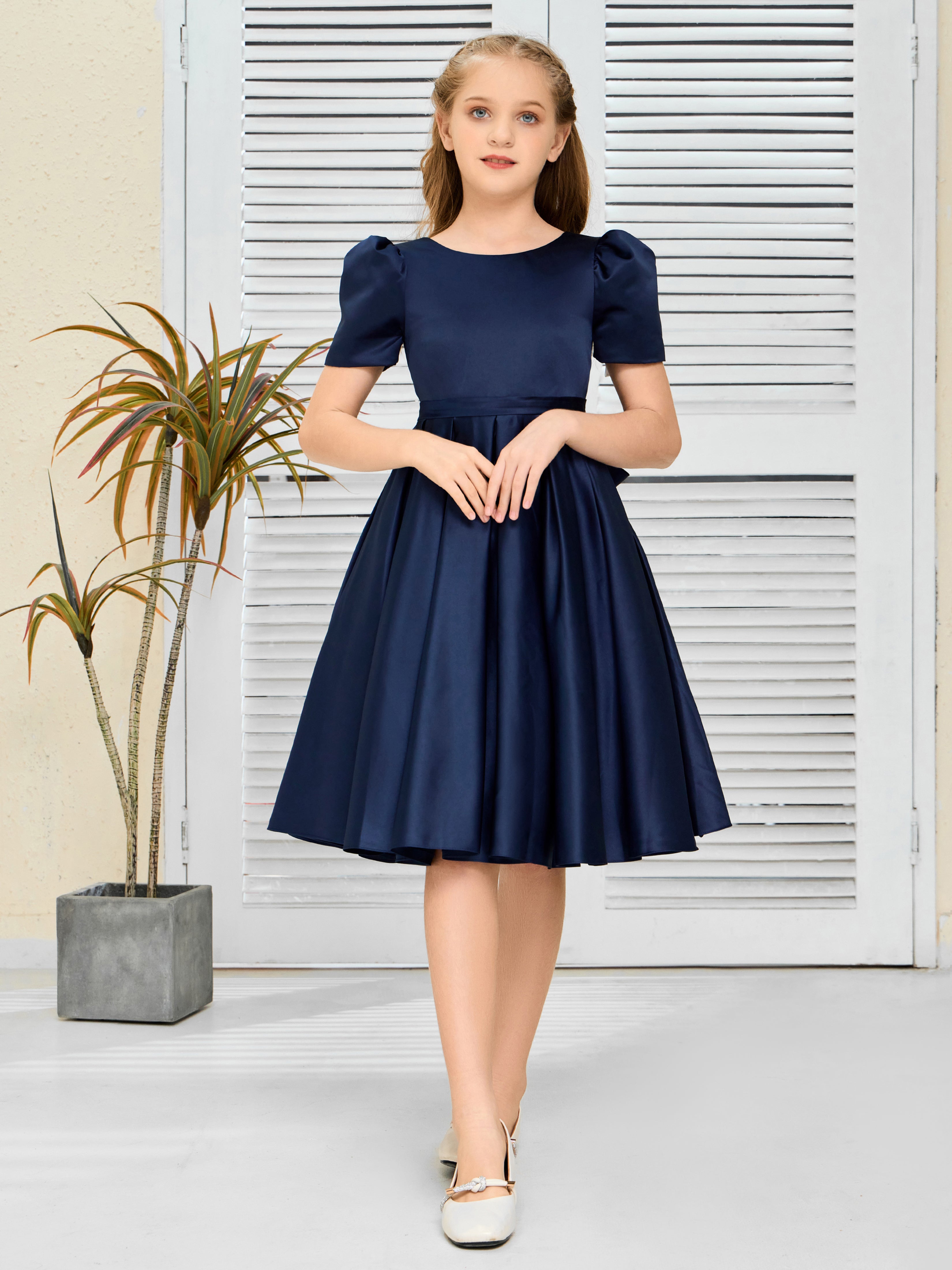 A-Line Satin Flower Girl Dresses With Bowknot
