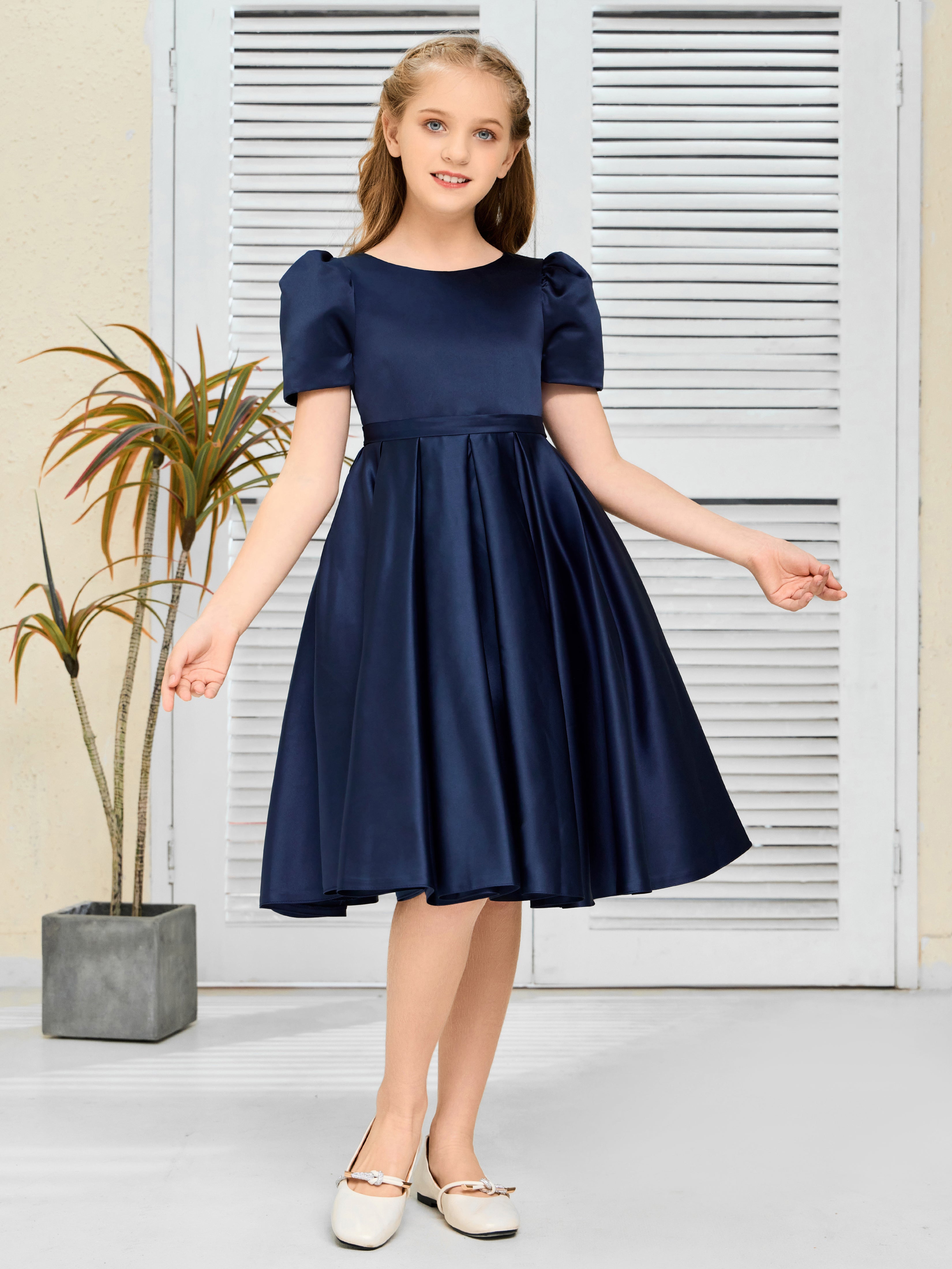 A-Line Satin Flower Girl Dresses With Bowknot
