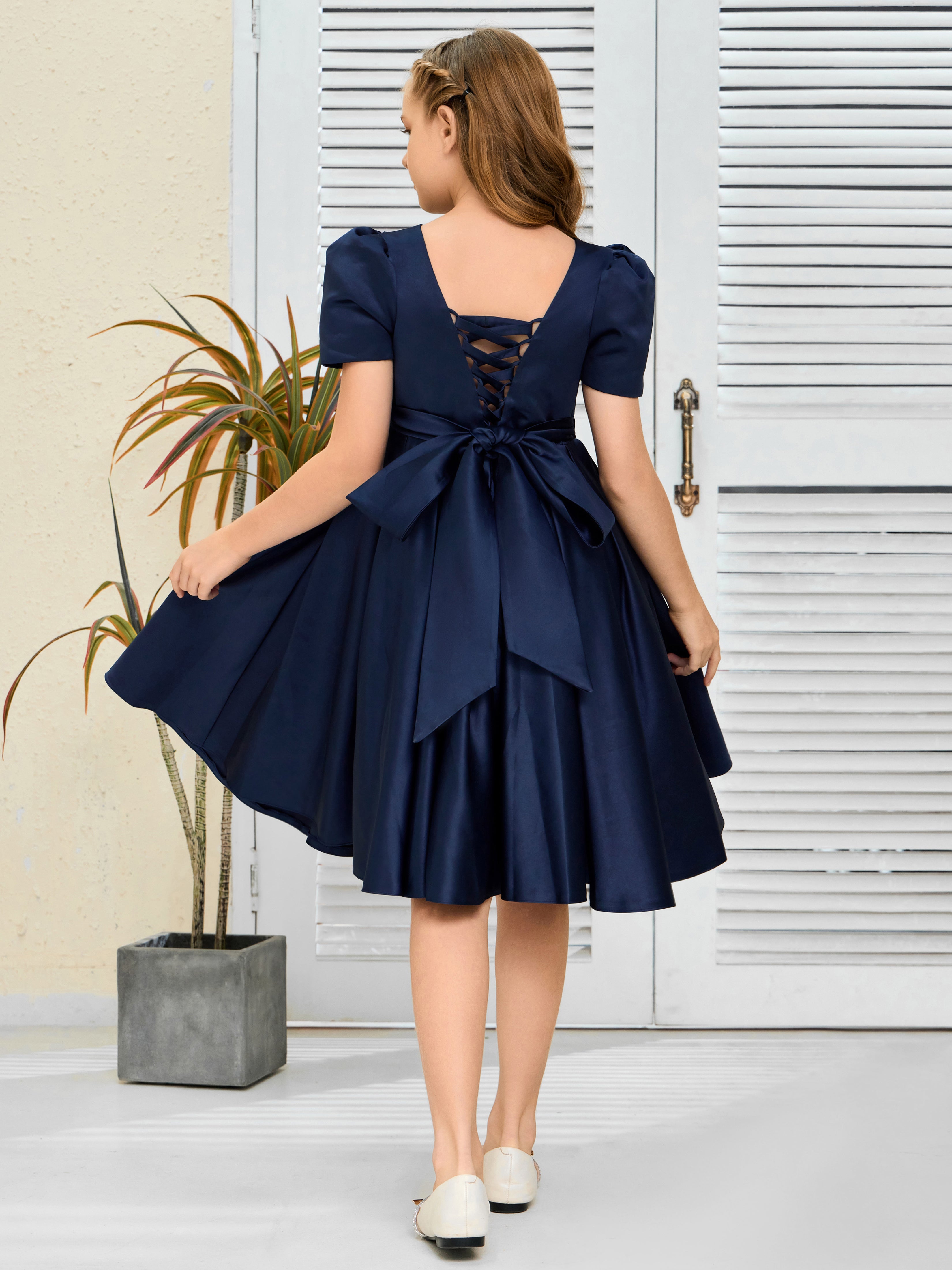 A-Line Satin Flower Girl Dresses With Bowknot
