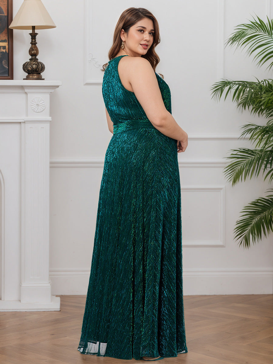 Cicinia Dark Green Mother Of The Bride Dresses Glitter Fabric Sleeveless Halter A-Line Plus Size