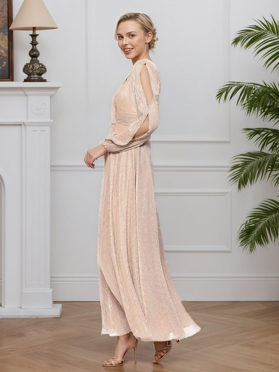 Cicinia Apricot Mother Of The Bride Dresses A-Line V-Neck Long Sleeves Floor Length