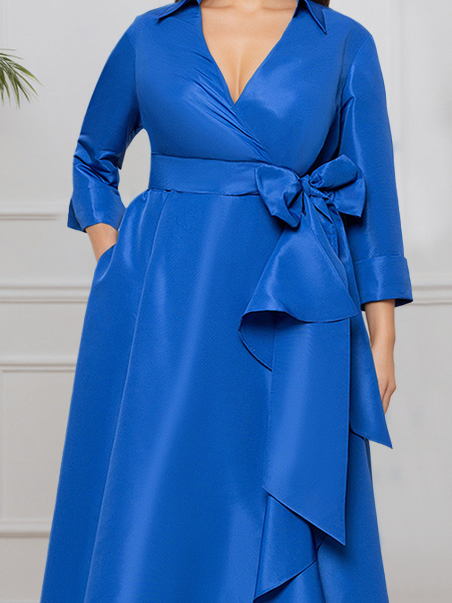 Cicinia Ocean Blue Mother Of The Bride Dresses Satin V-Neck Ruffle Side A-Line Evening Dresses