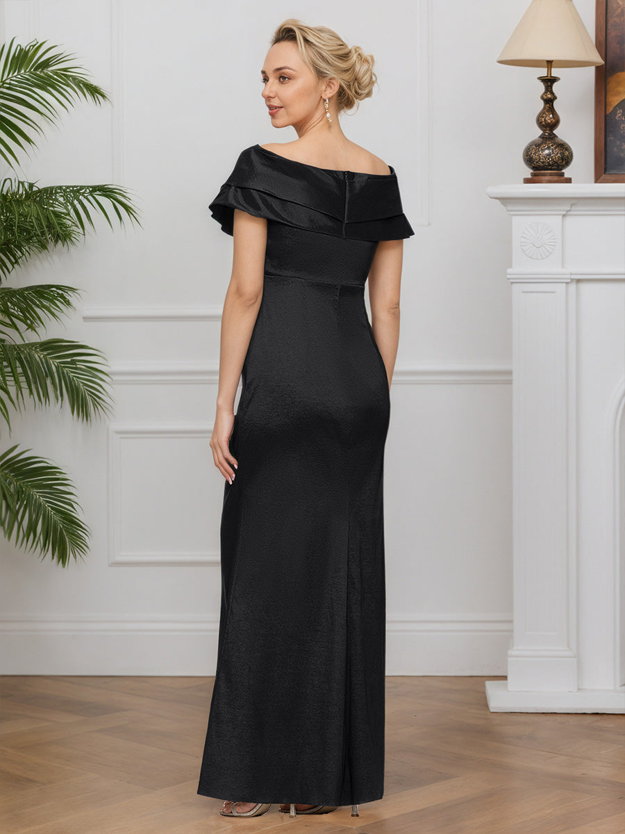 Cicinia Black Mother Of The Bride Dresses Stretch Satin Sheath Off The Shoulder Evening Dresses