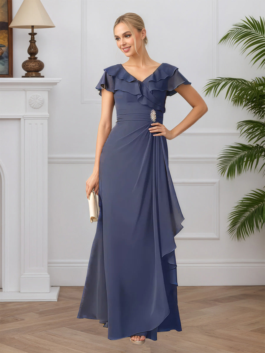 Cicinia Stormy Mother Of The Bride Dresses Chiffon A-Line Ruffles V-Neck