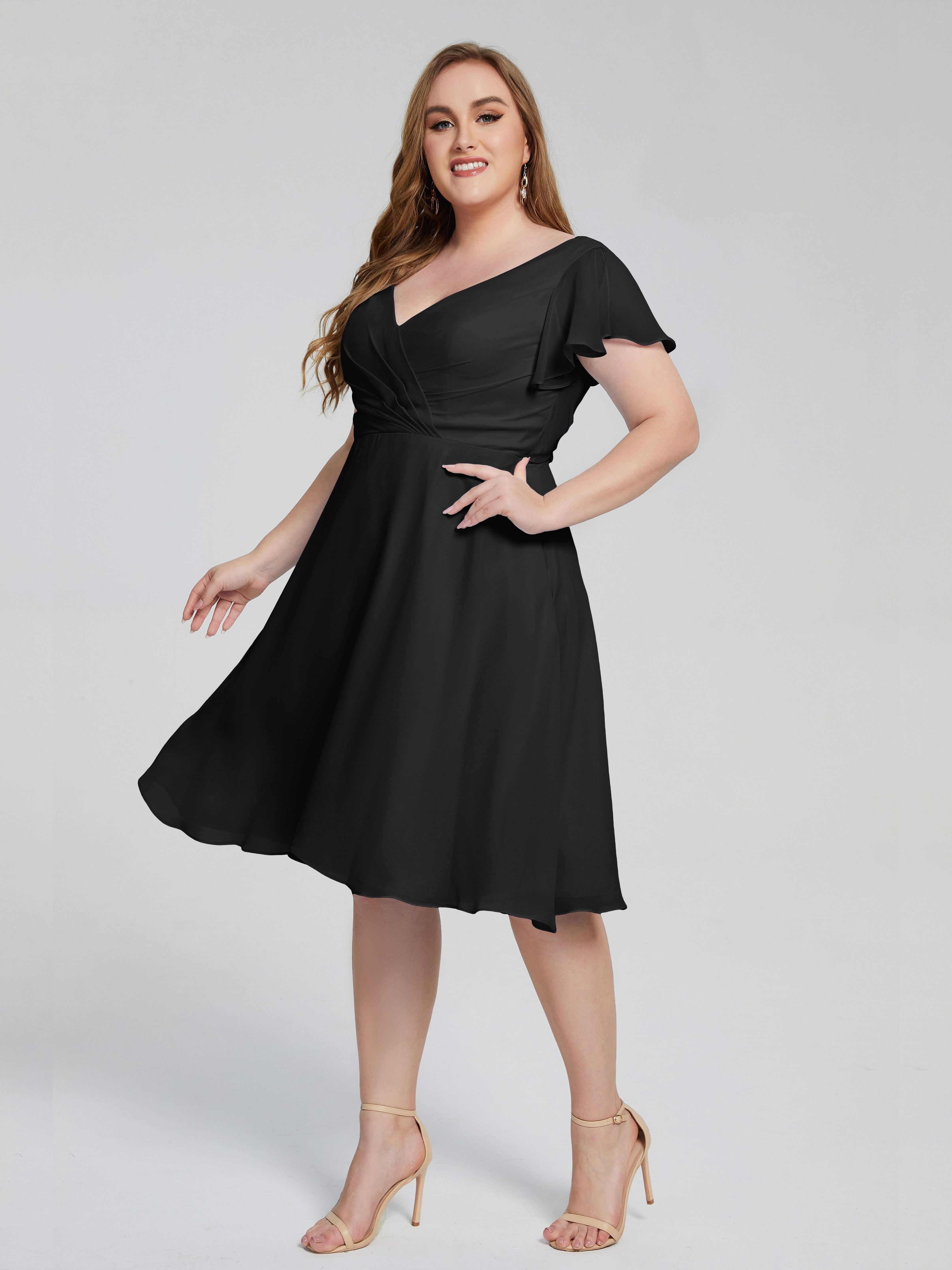 Black Bridesmaid Dress Alina Plus Size Short Sleeves Chiffon Bridesmai