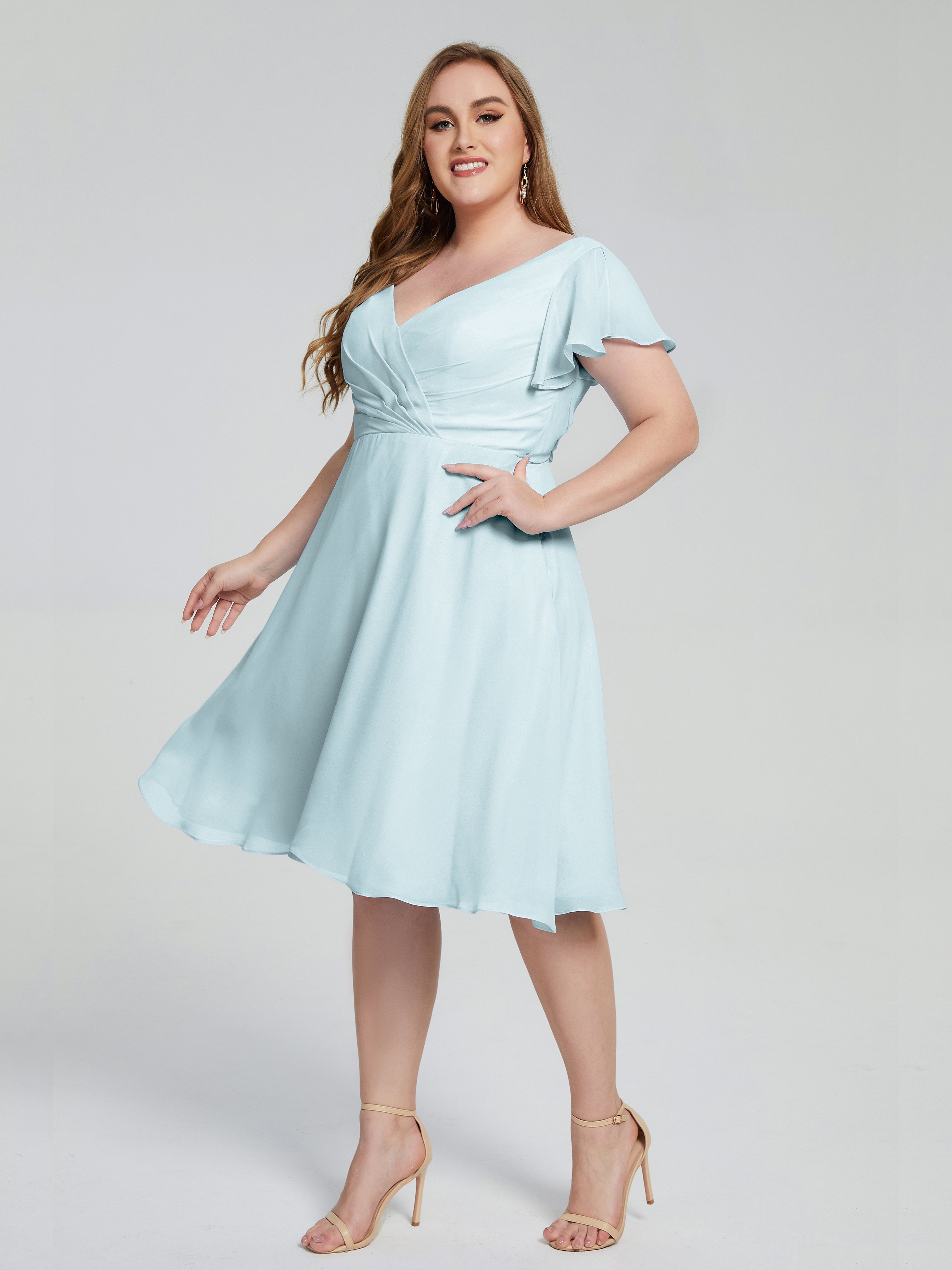 Mist Blue Bridesmaid Dresses Alina Plus Size Short Sleeves Chiffon Bri