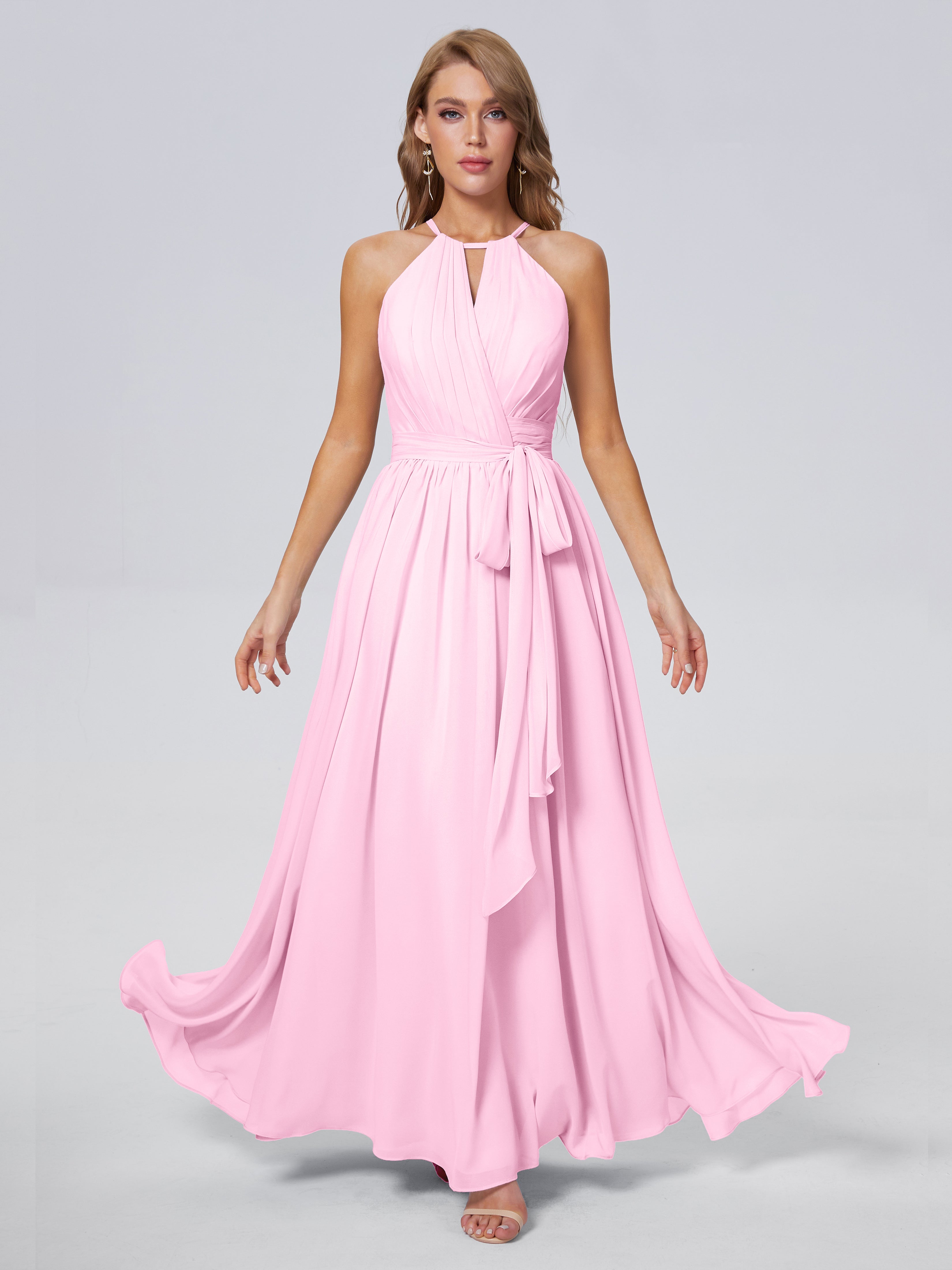Candy Pink Bridesmaid Dresses Amy Brilliant Halter Chiffon Bridesmaid