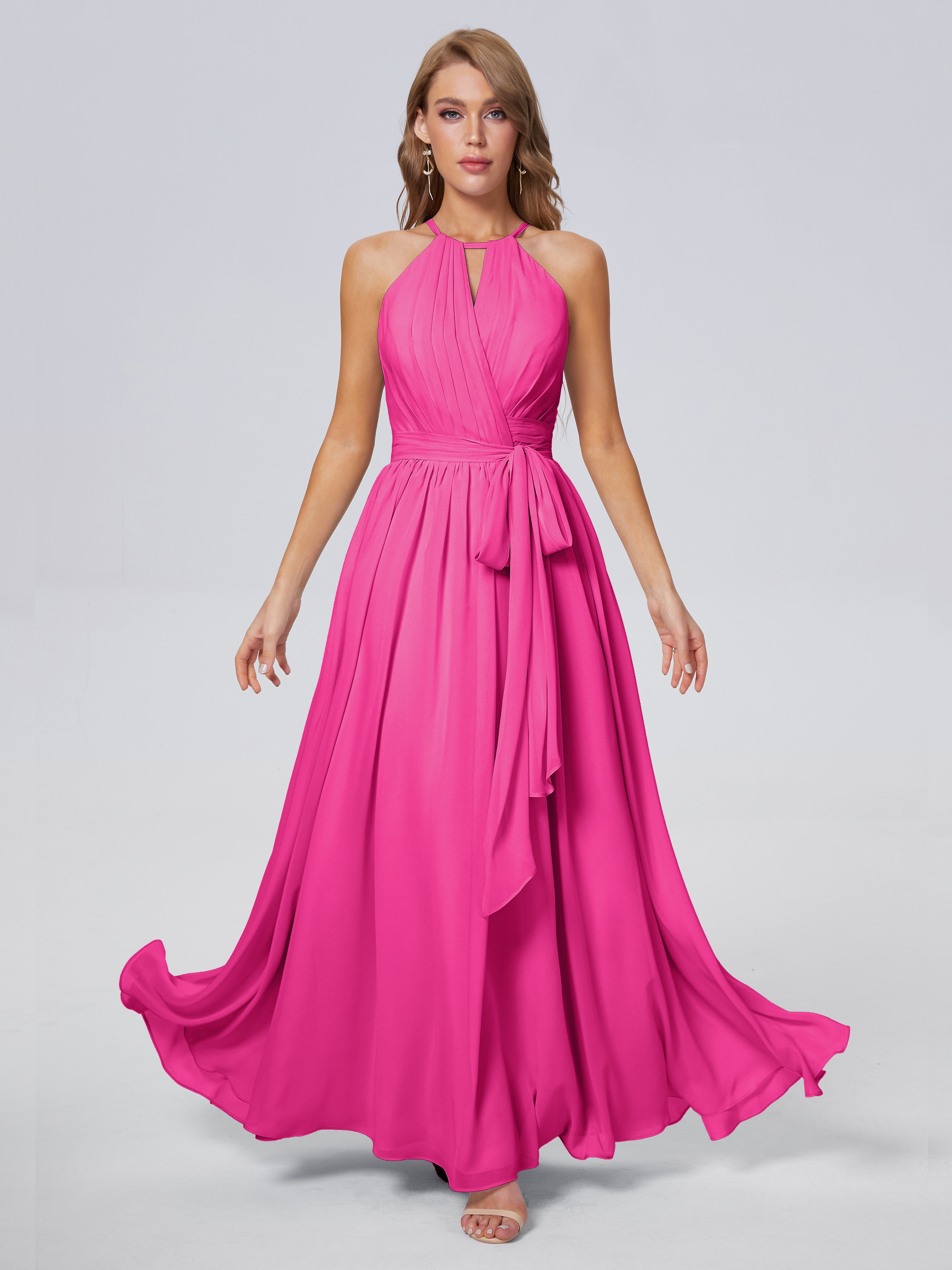 Fuchsia Bridesmaid Dress Amy Brilliant Halter Chiffon Bridesmaid Dress