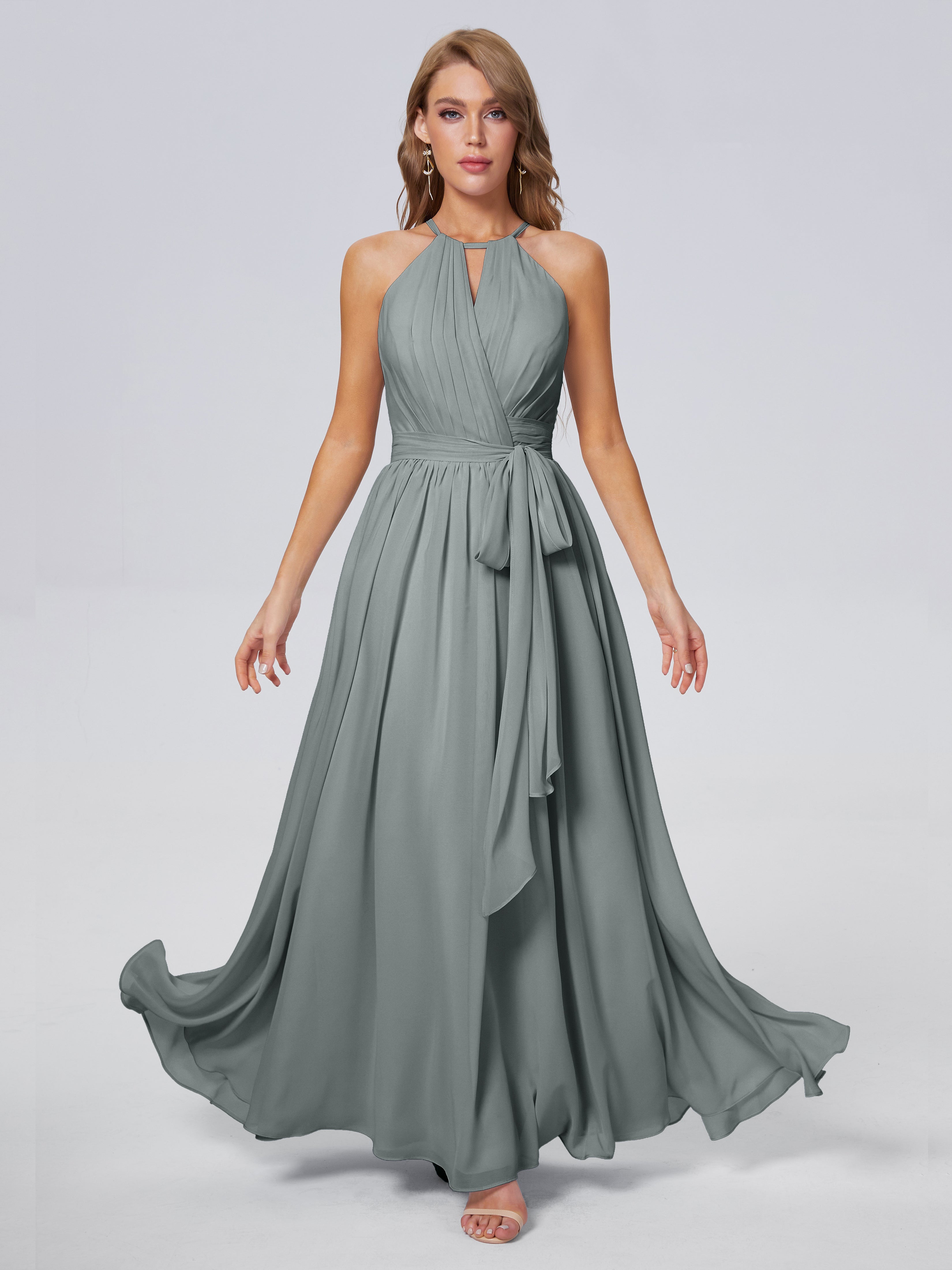 Steel Grey Bridesmaid Dresses Amy Brilliant Halter Chiffon Bridesmaid