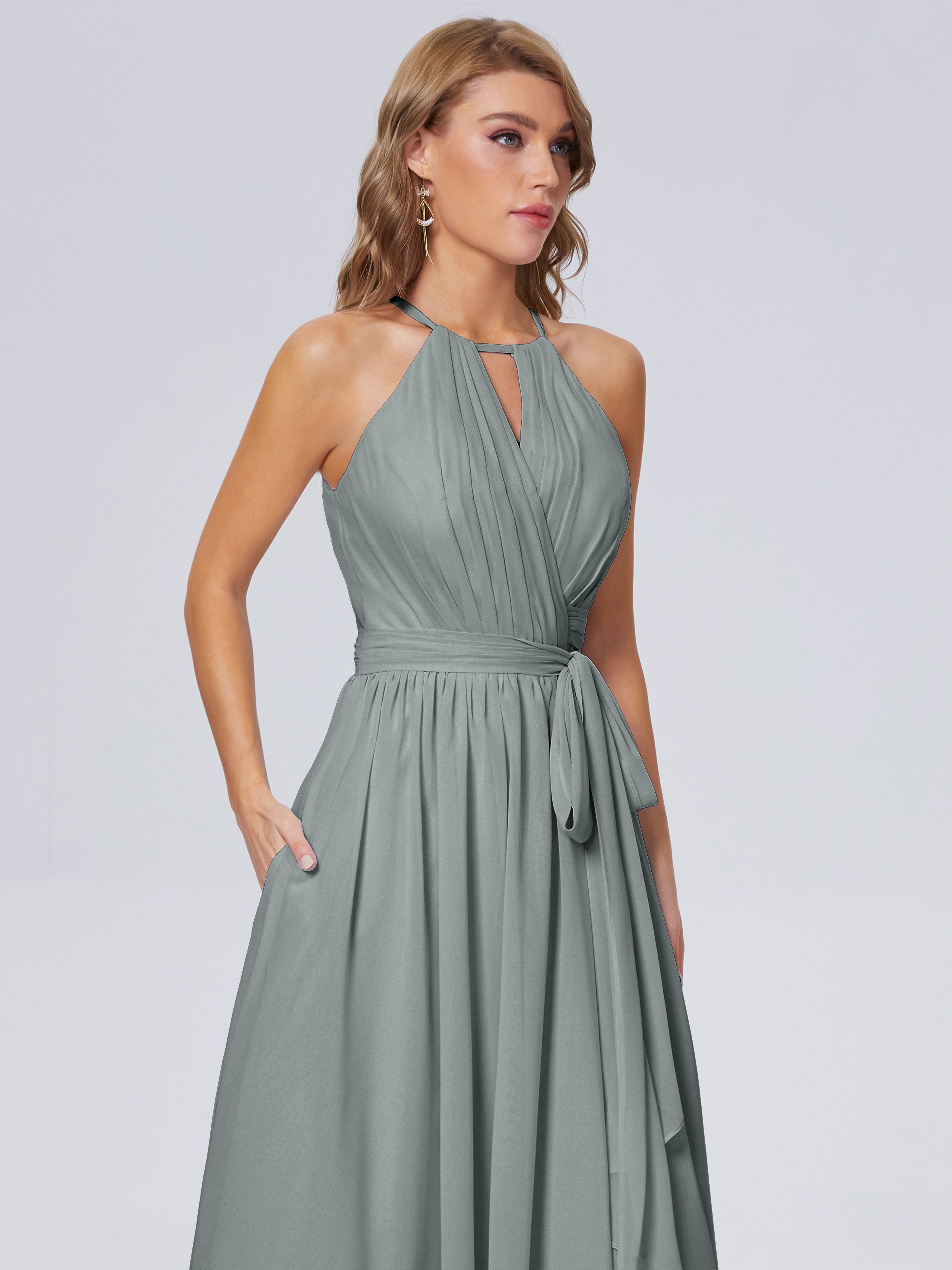 Black Bridesmaid Dresses Amy Brilliant Halter Chiffon Bridesmaid Dress
