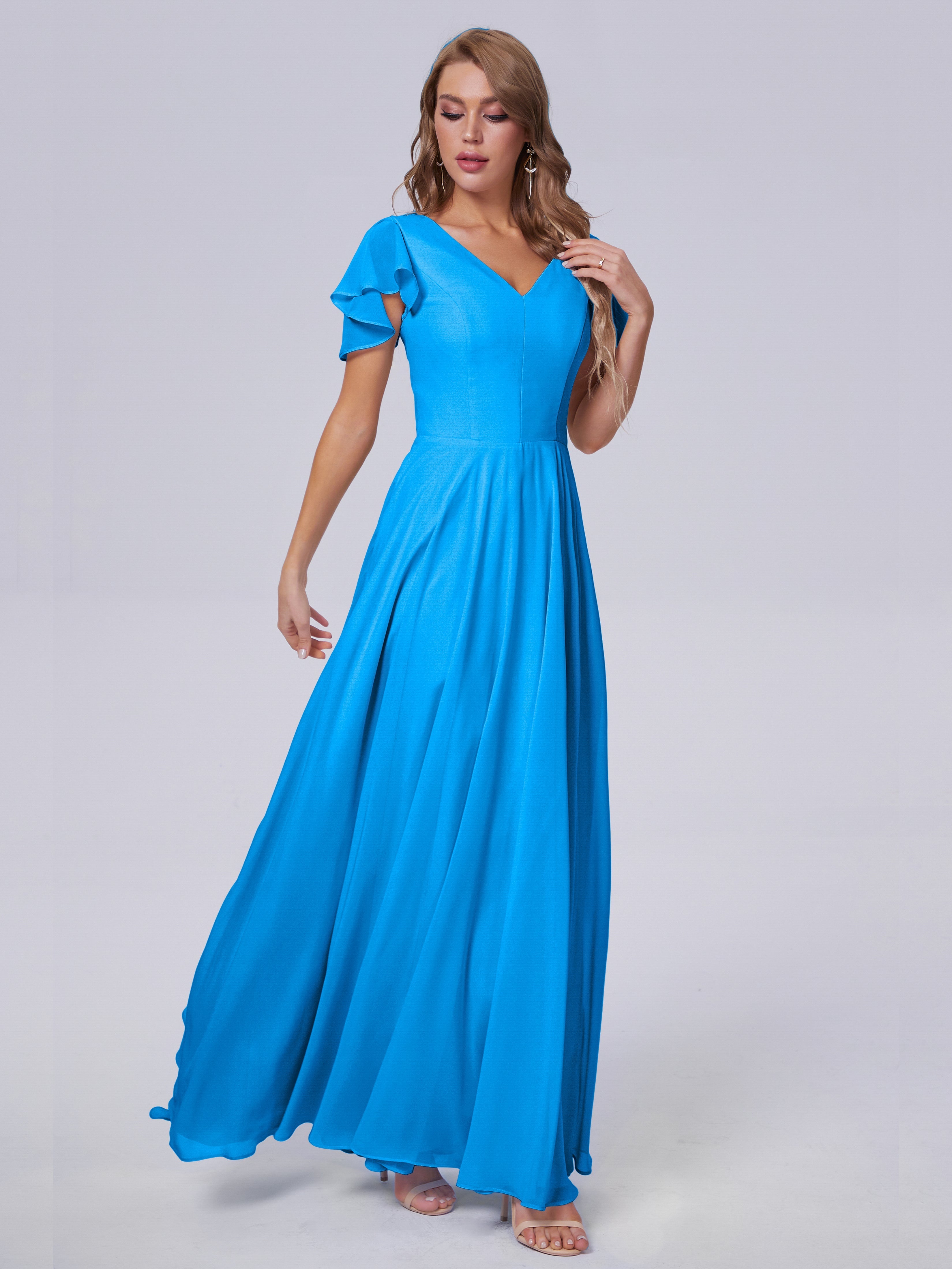 Ocean Blue Bridesmaid Dresses Uk Anastasia Short Sleeves Chiffon Bride