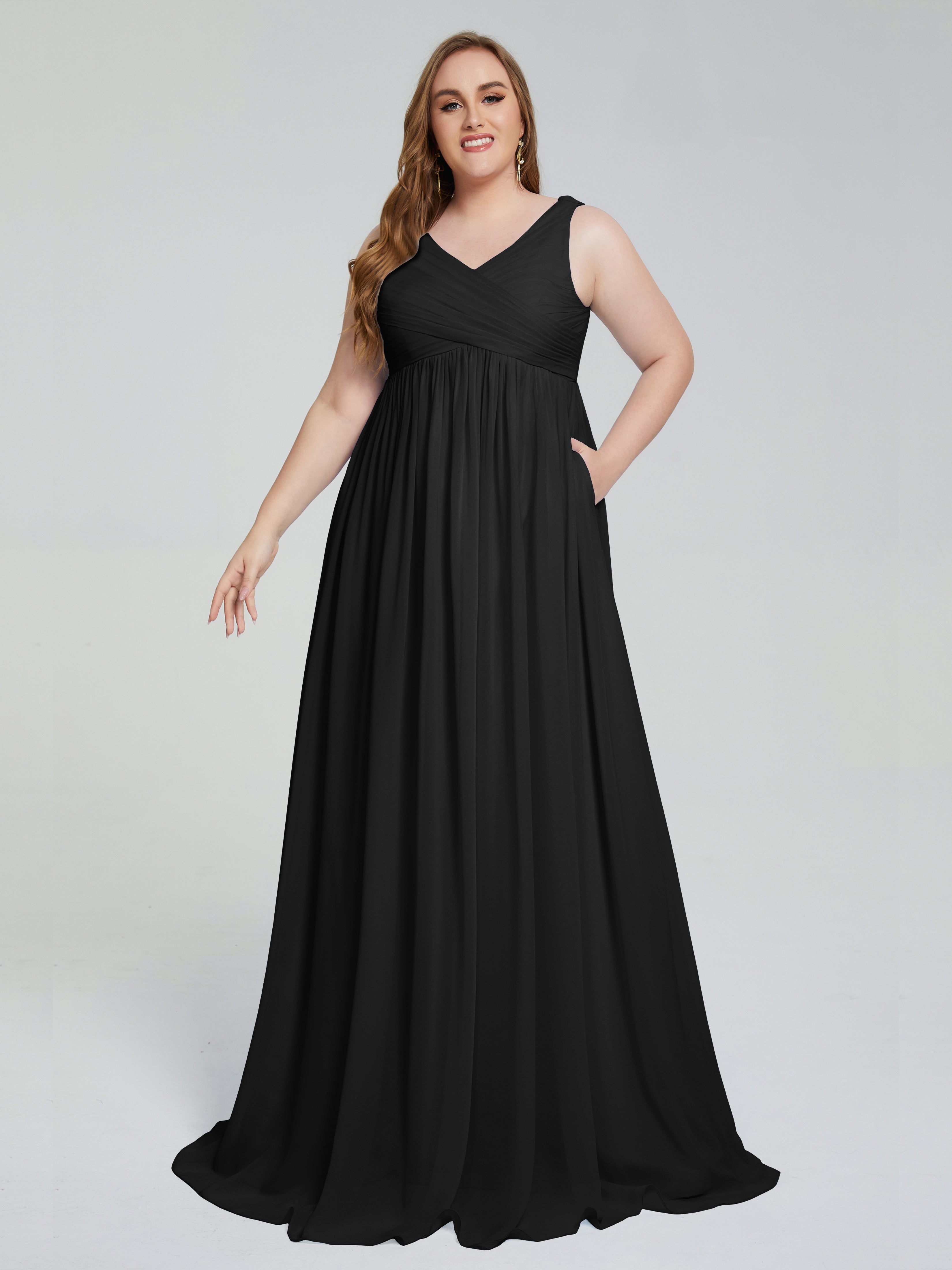 Black Bridesmaid Dresses Uk Angelina Modest Straps V-Neck Plus Size Br