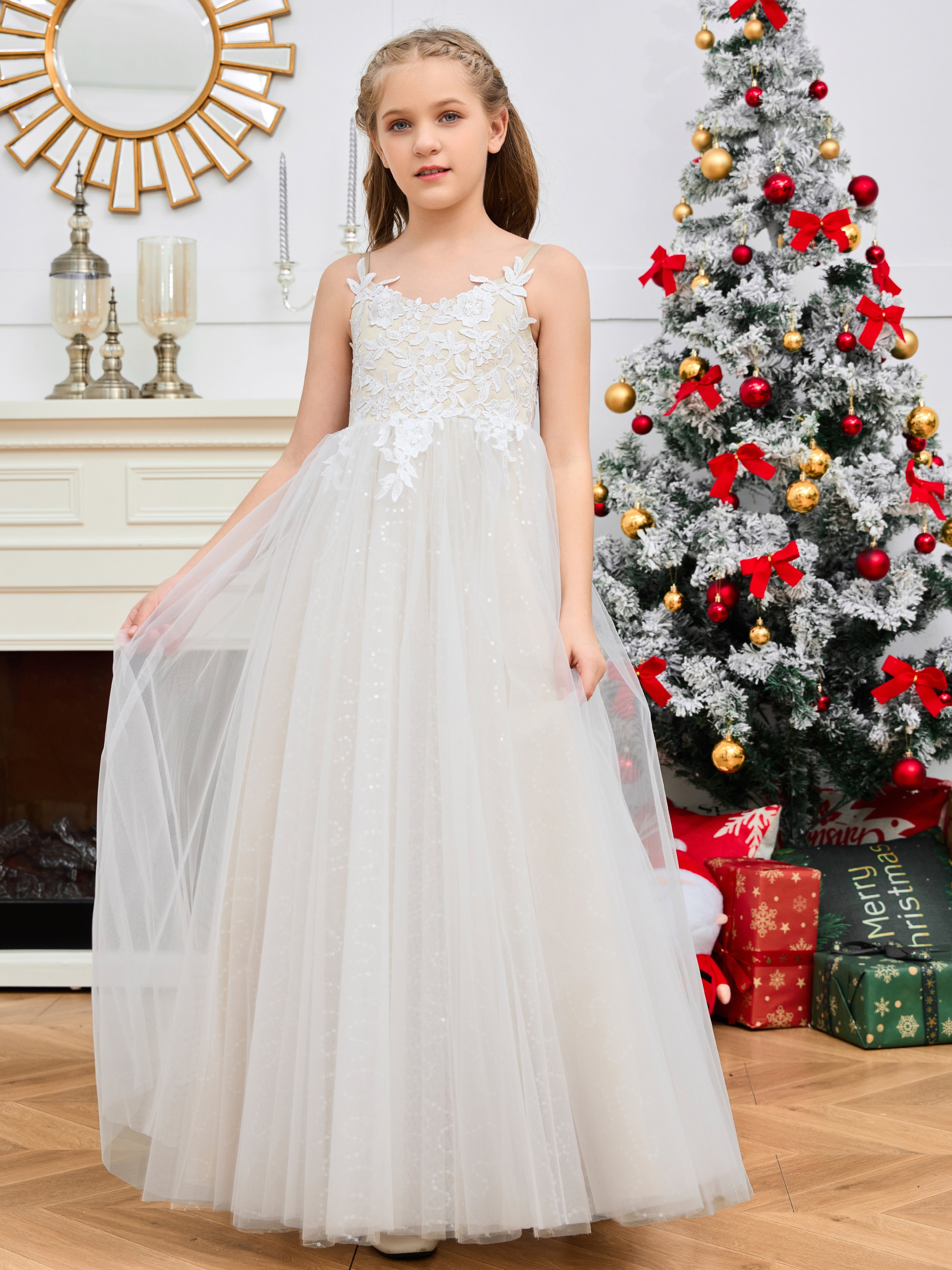 Appliques Spaghetti Straps Flower Girl Dresses