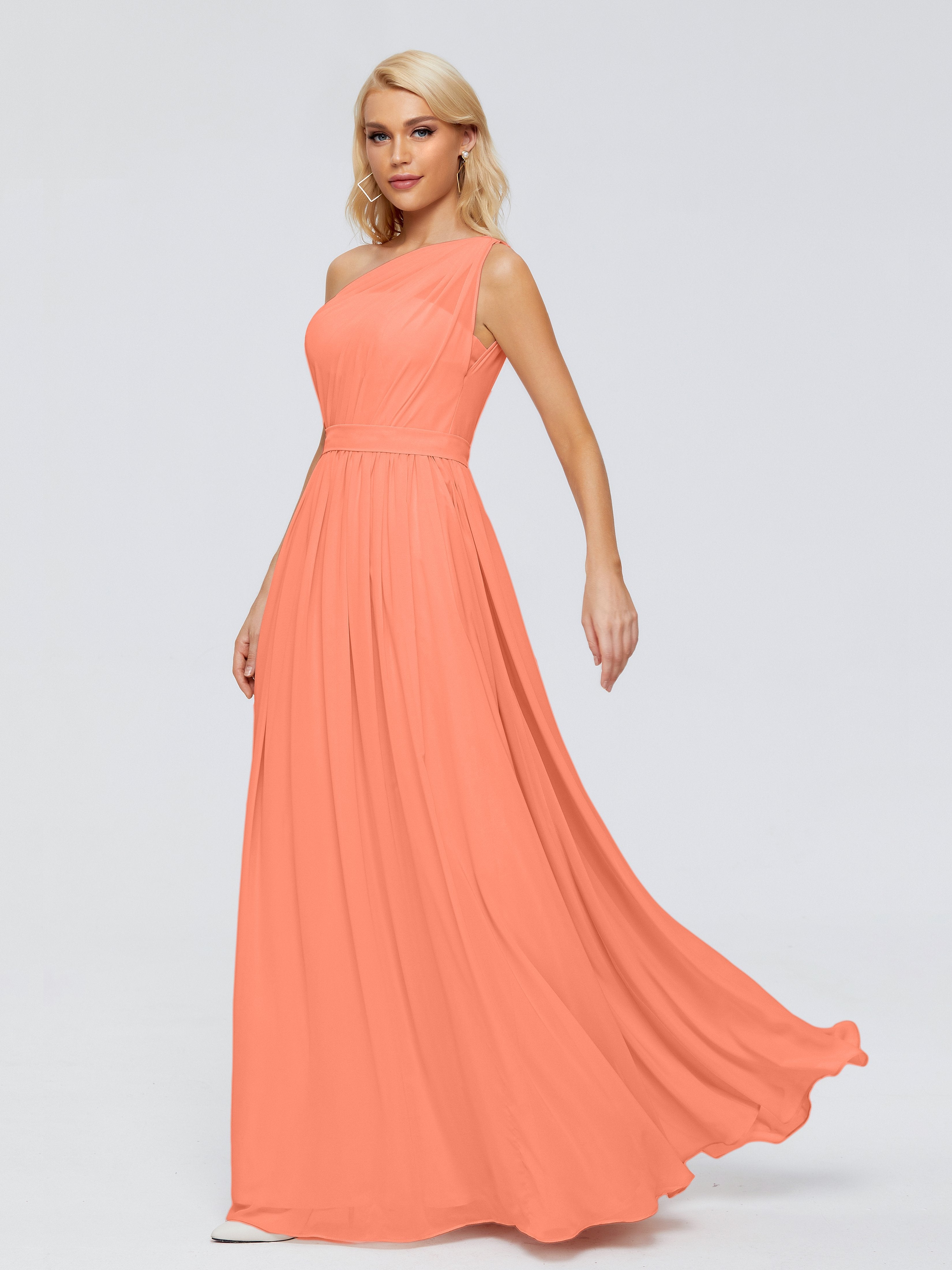 Sunset Color Bridesmaid Dresses Arabella One Shoulder Sash Bridesmaid