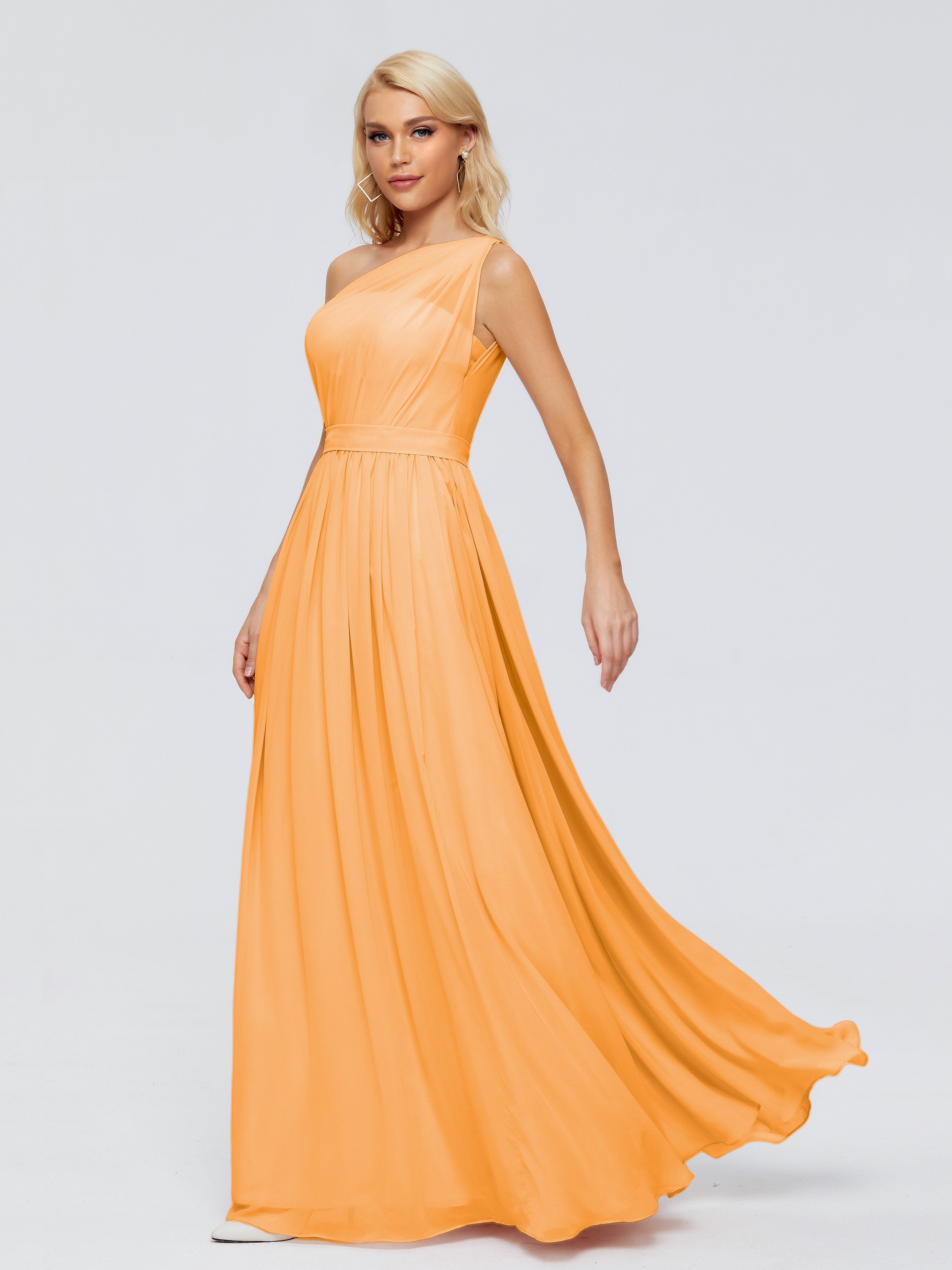 Tangerine Bridesmaid Dress Arabella One Shoulder Sash Bridesmaid Dress