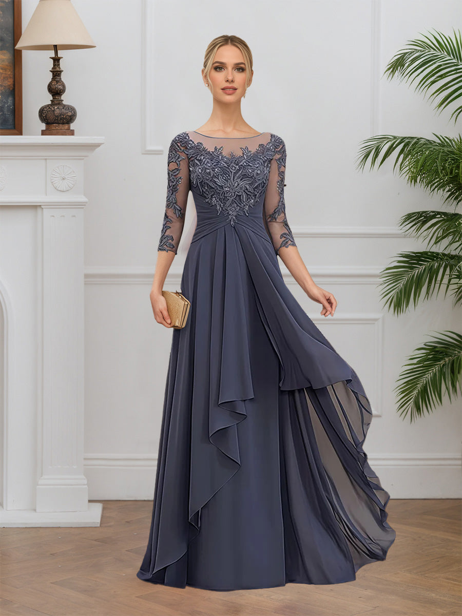 Cicinia Stormy Mother Of The Bride Dresses Chiffon Lace Ruffle Side A-Line Half Sleeves