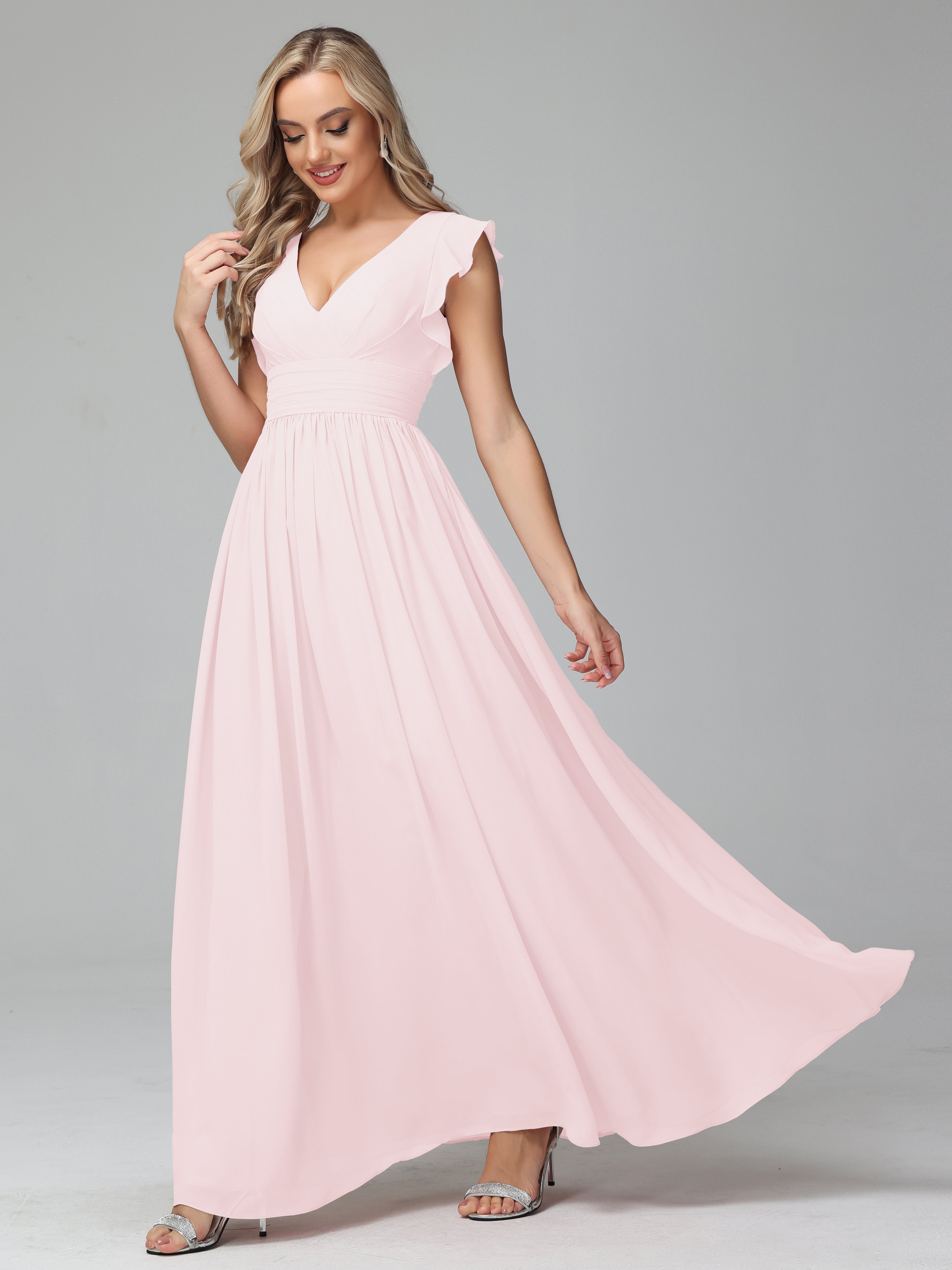 Blush Pink Bridesmaid Dresses Bonnie V-Neck Chiffon Bridesmaid Dresses Blush Pink Bridesmaid Dresses Bonnie V-Neck Chiffon Bridesmaid Dresses